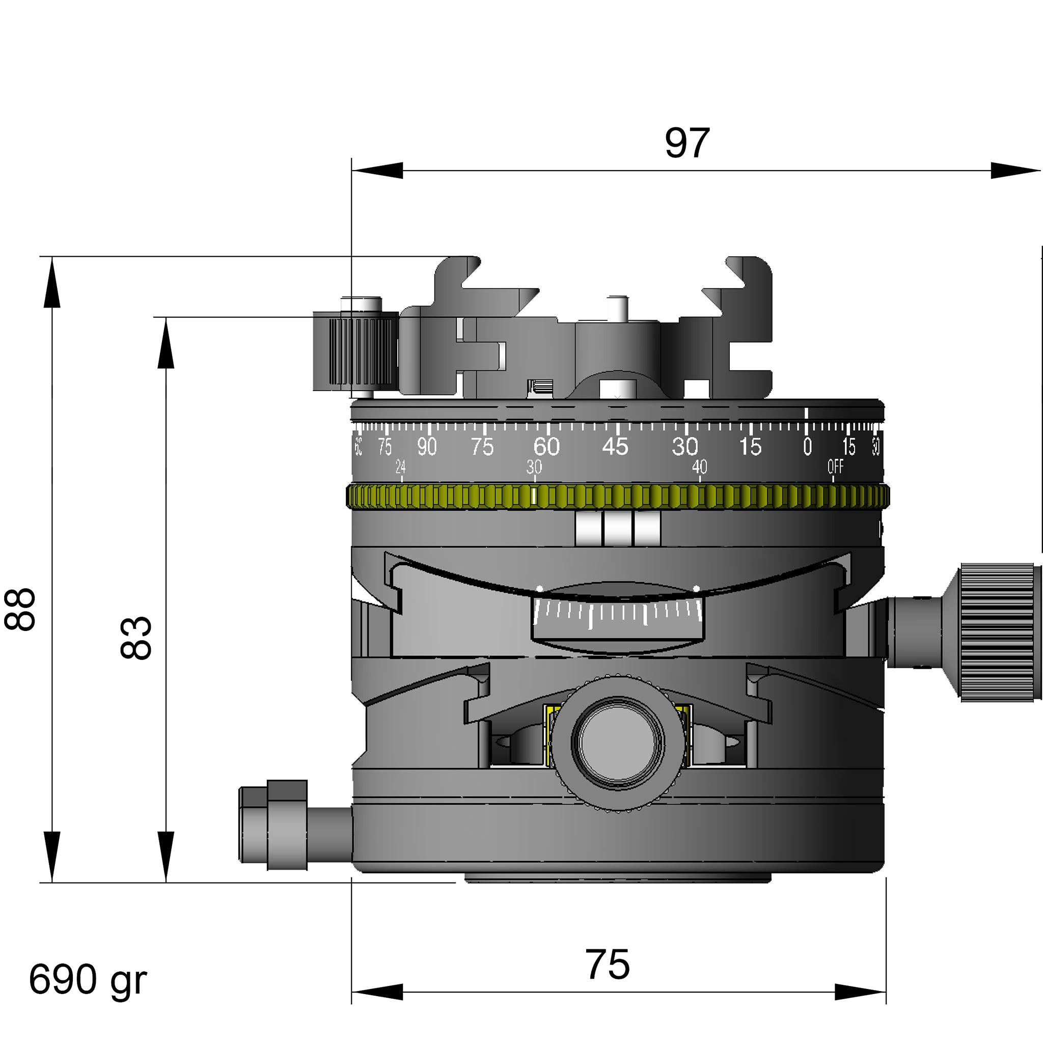 Arca Swiss Core L75 Leveler CP ClicPan avec dispositif Quickset FlipLock