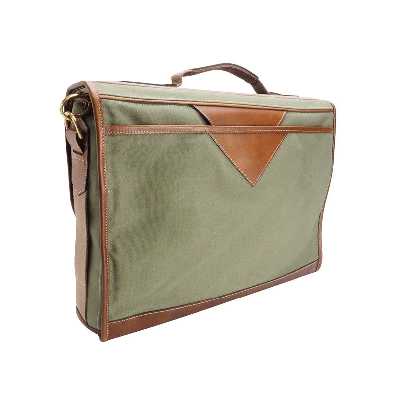 Sac messager Fogg Baby Grand 15" en tissu vert et cuir havane