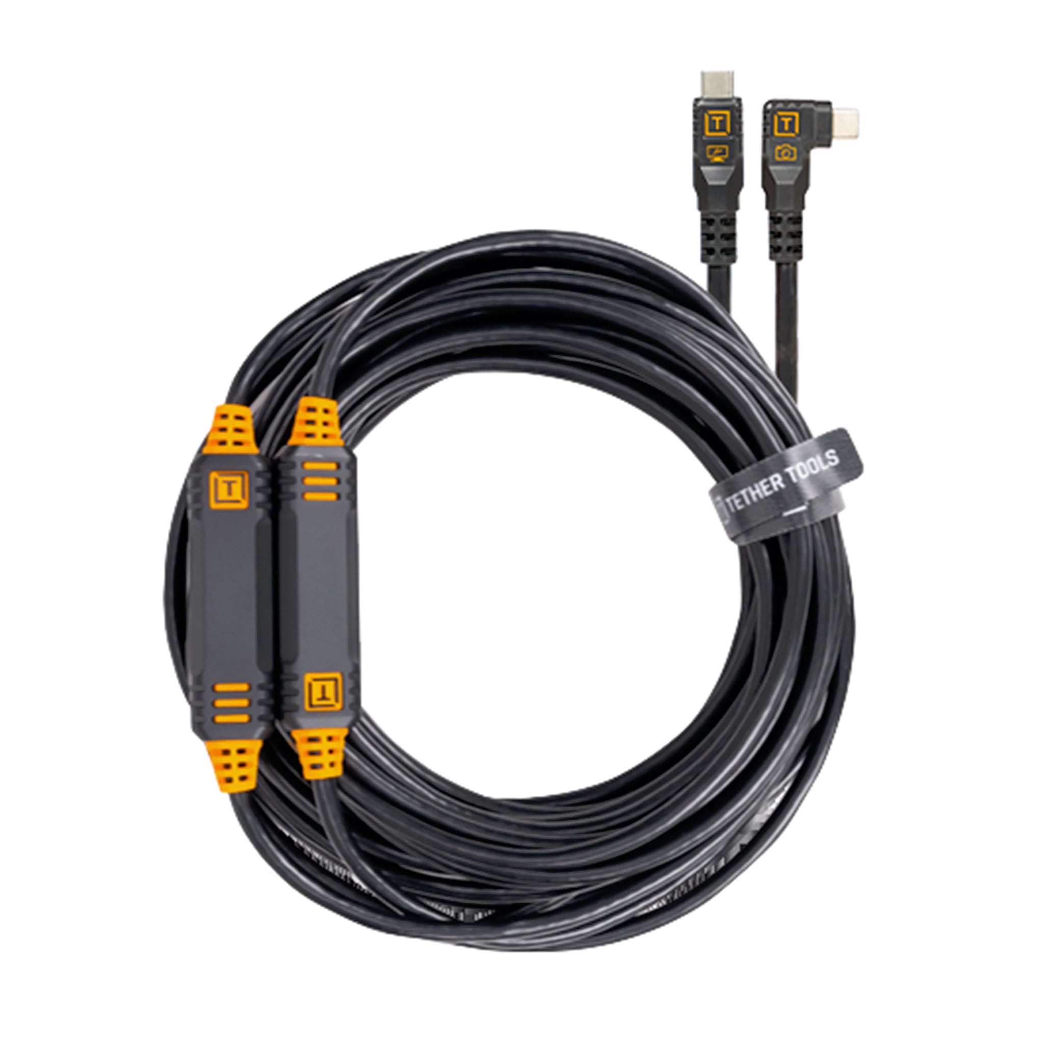 Tether Tools TetherPro USB-C to USB-C, 31′ (9.4m), Straight to Right Angle Cable, Non-Reflective Black