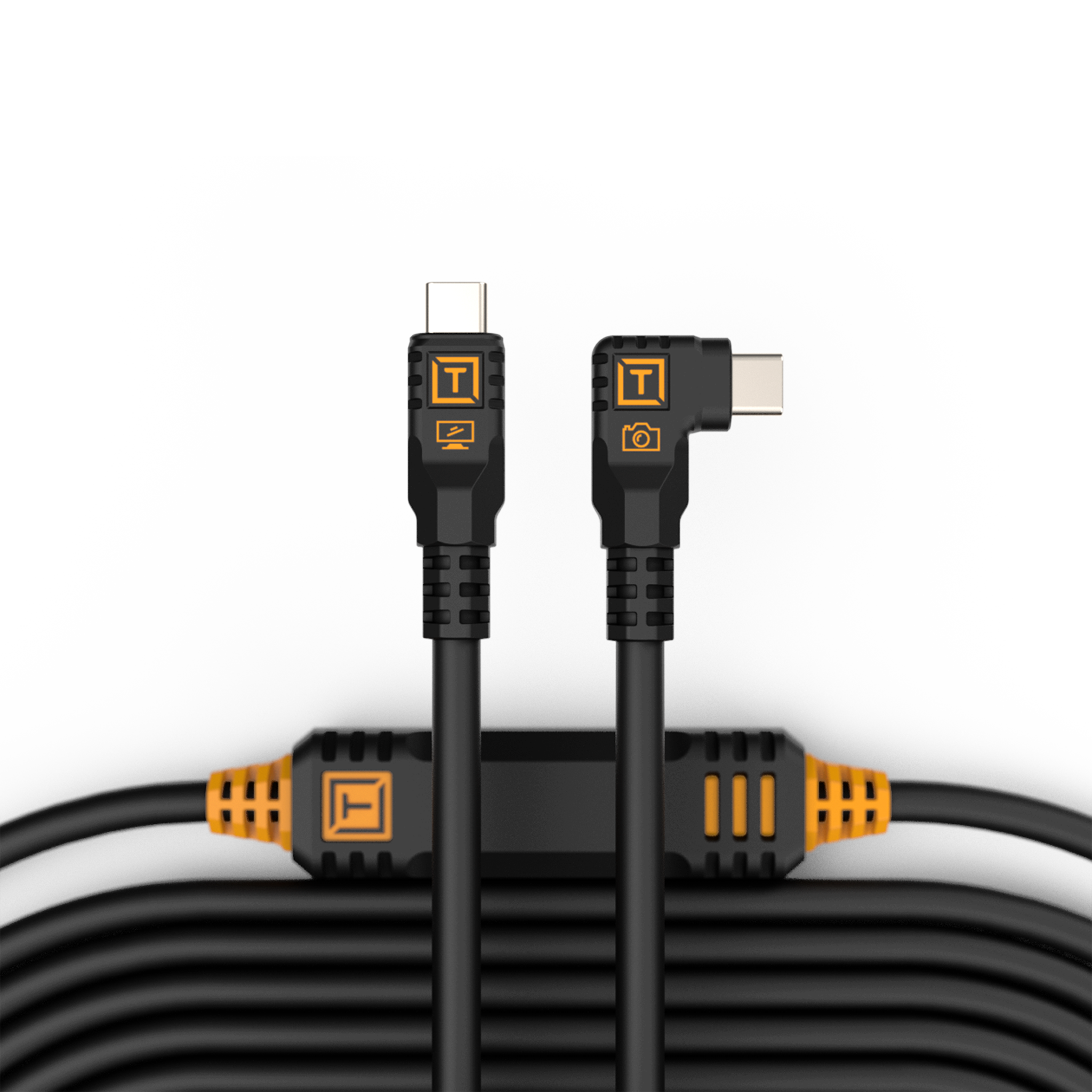 Tether Tools TetherPro USB-C to USB-C, 31′ (9.4m), Straight to Right Angle Cable, Non-Reflective Black