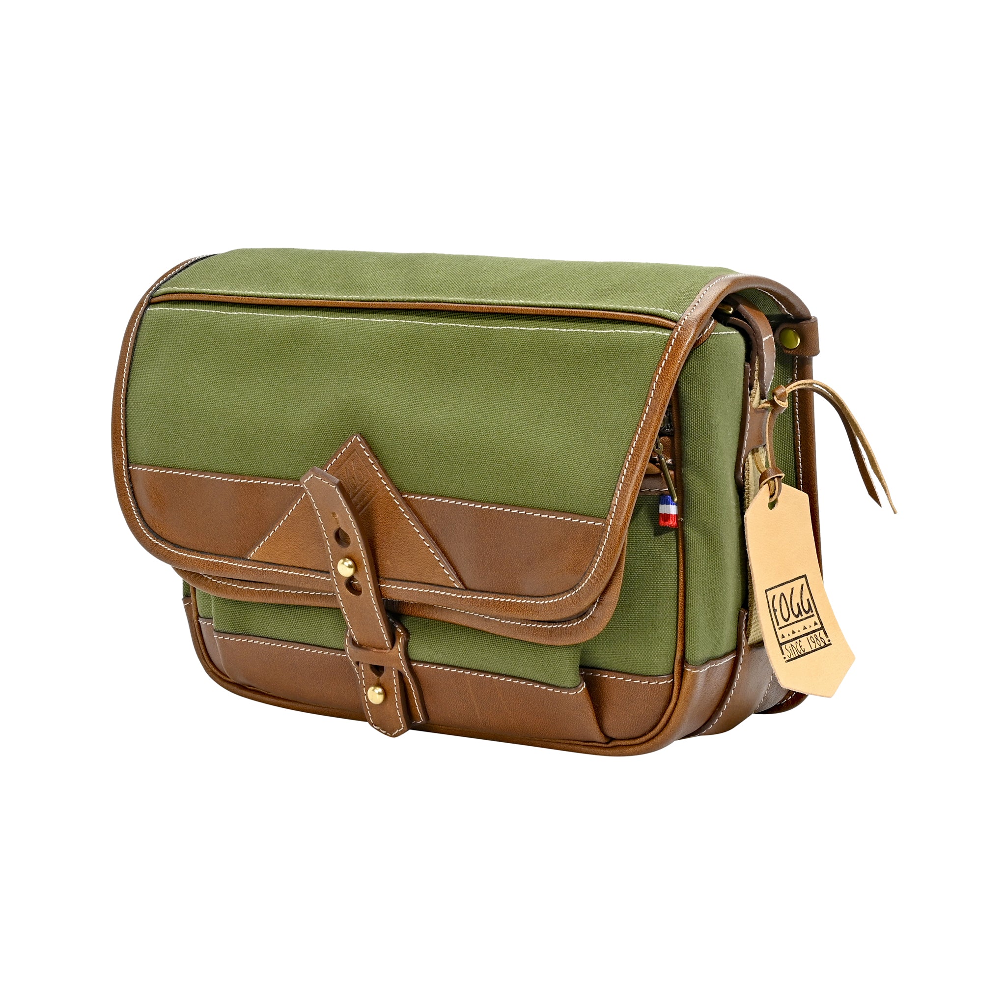 Bolso Fogg B-Laika Tejido Verde con Piel Habana