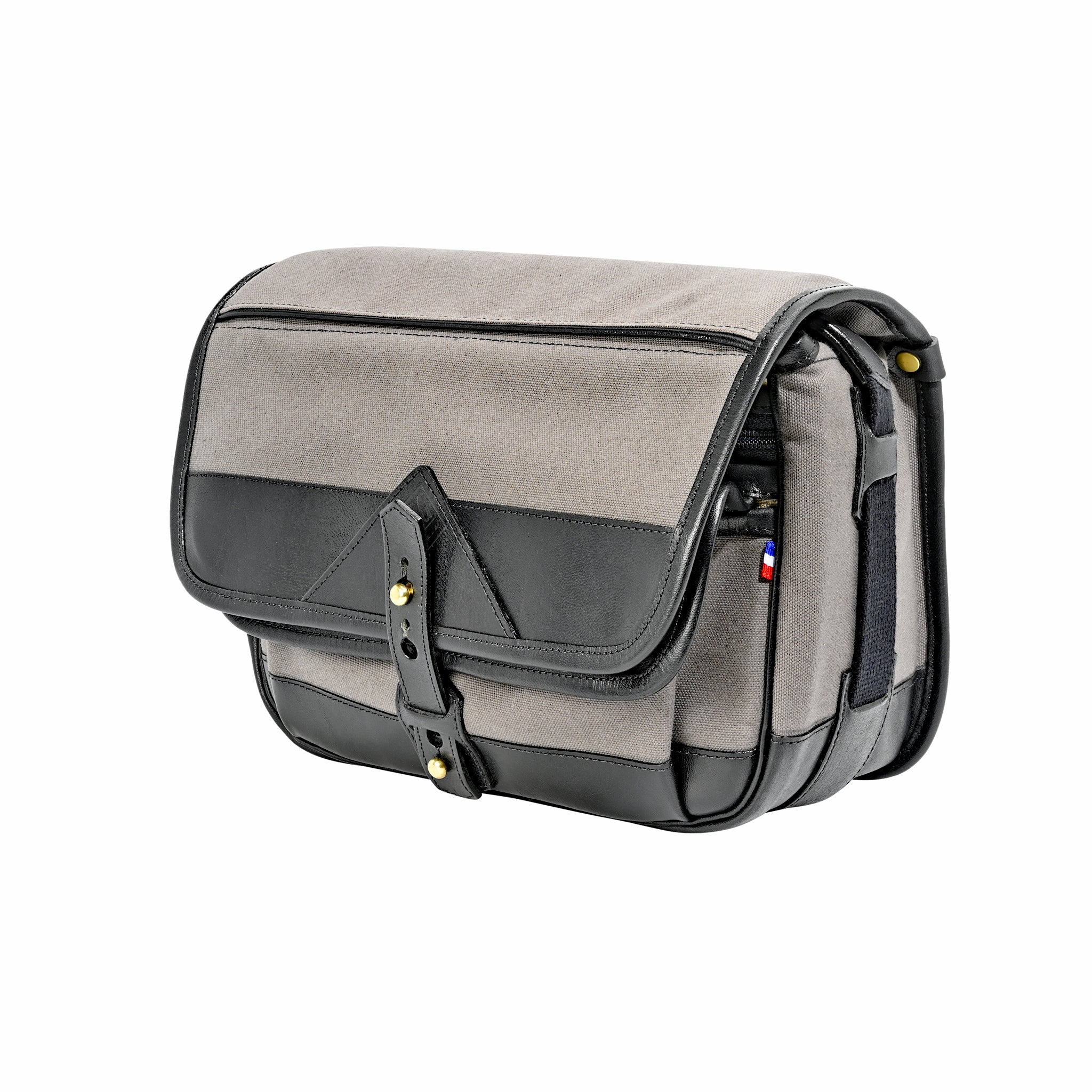 Bolso Satchel Fogg B-Laika Tejido Gris Oscuro con Piel Negra