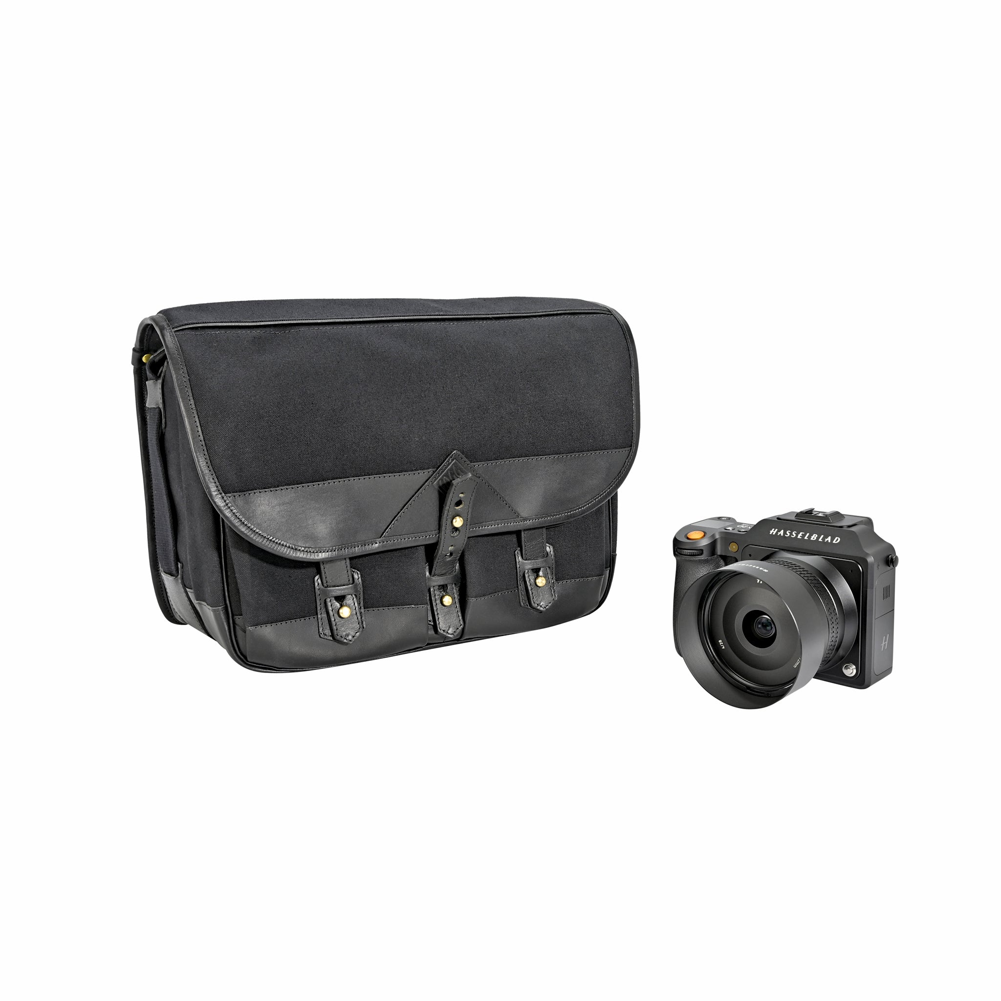 Fogg B-Major Satchel Tela negra con cuero negro