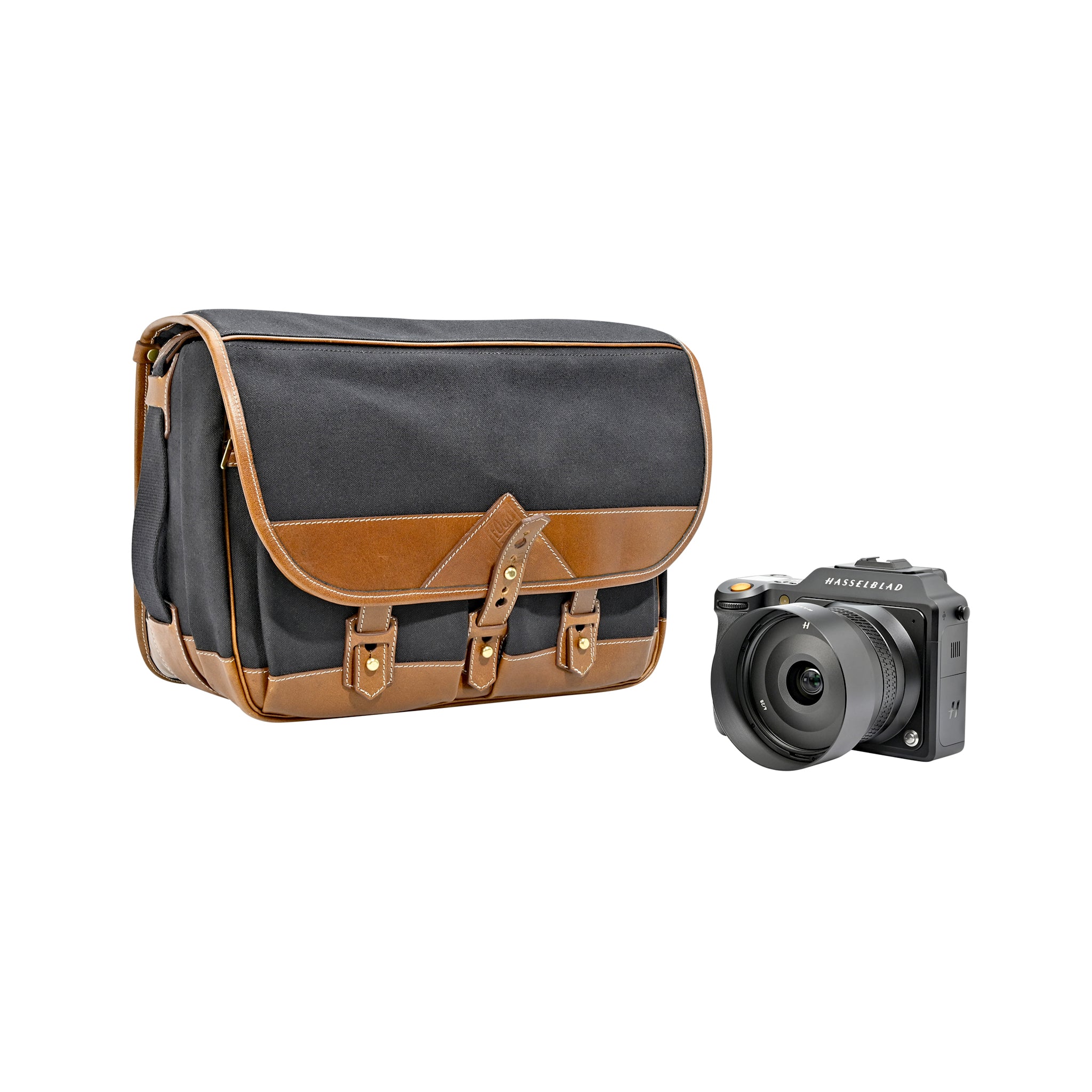 Fogg B-Major Satchel Black Fabric with Havana Leather