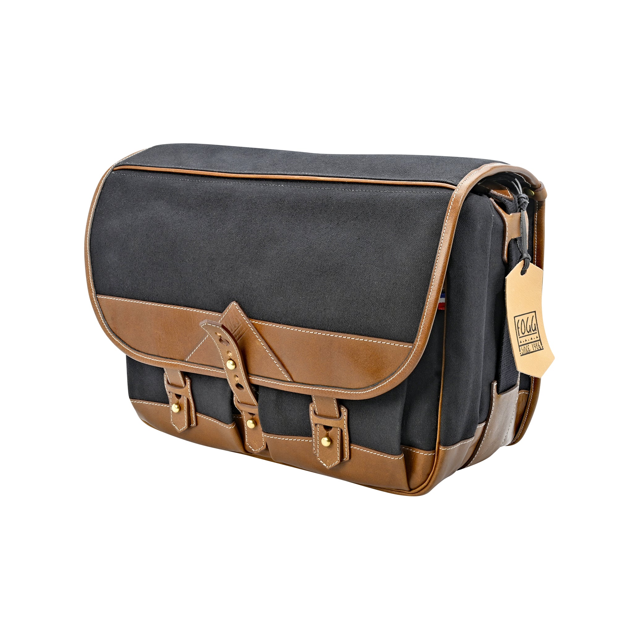 Fogg B-Major Satchel Black Fabric with Havana Leather