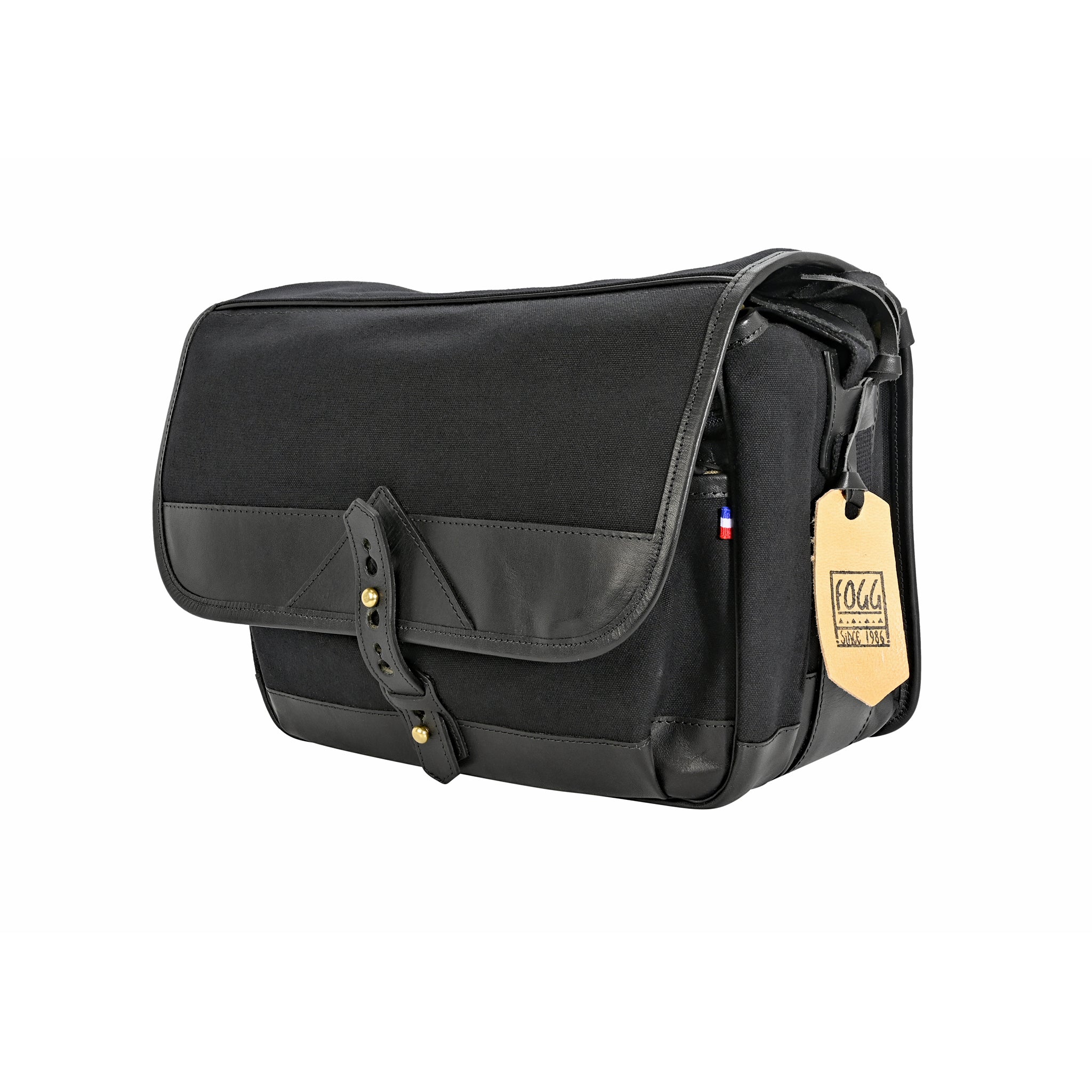 Fogg B-Minor Satchel Tela negra con cuero negro
