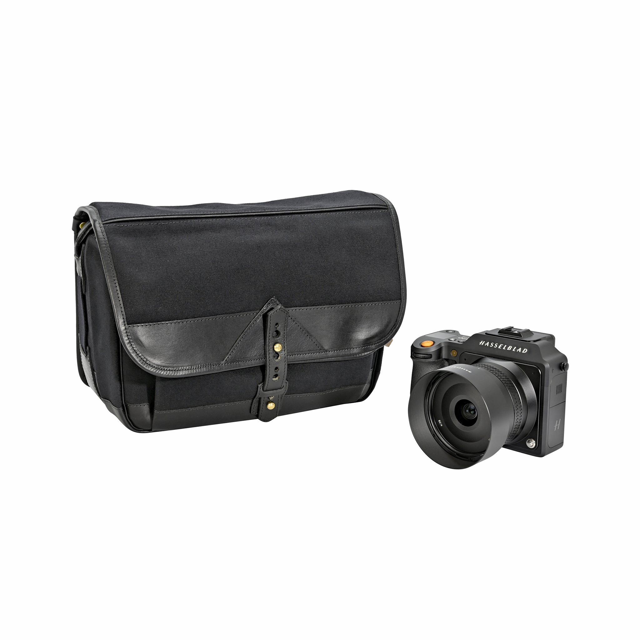 Fogg B-Minor Satchel Tela negra con cuero negro