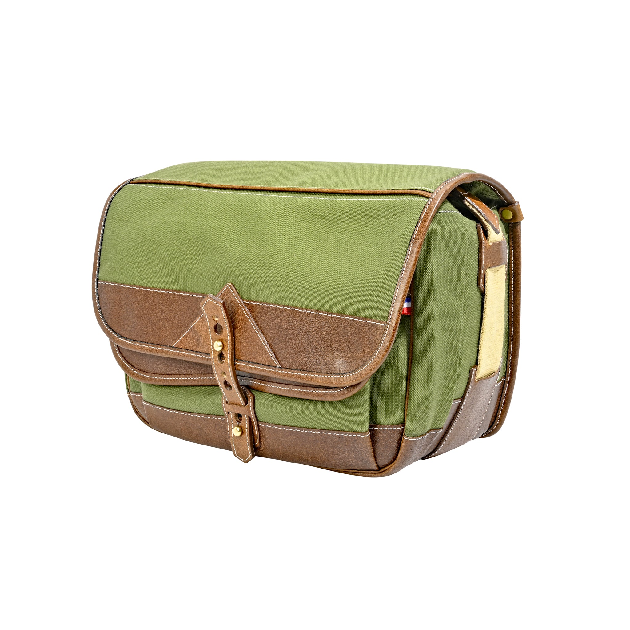 Bolso Satchel Fogg en Si Menor Tejido Verde con Piel Habana