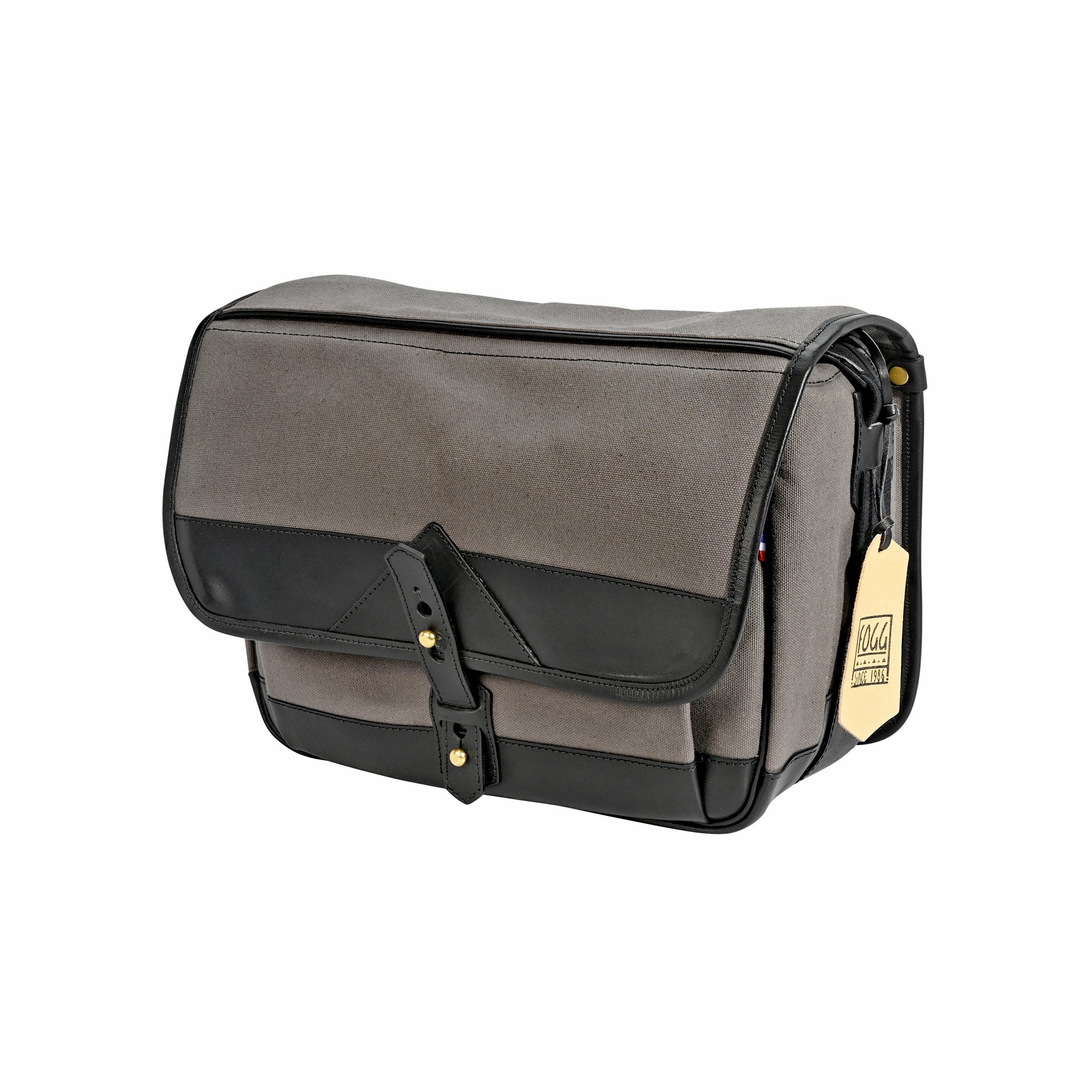 Bolso Satchel Fogg en Si Menor Tela gris oscuro con cuero negro