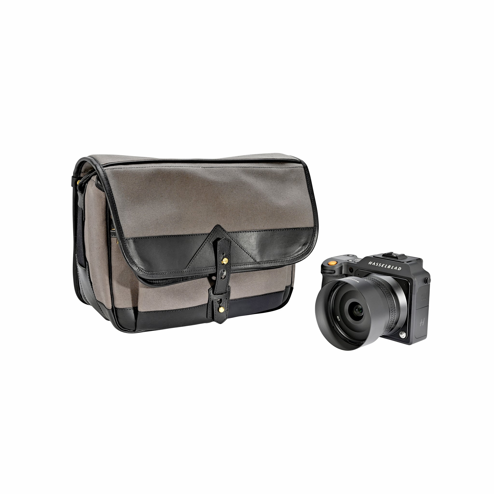Bolso Satchel Fogg en Si Menor Tela gris oscuro con cuero negro