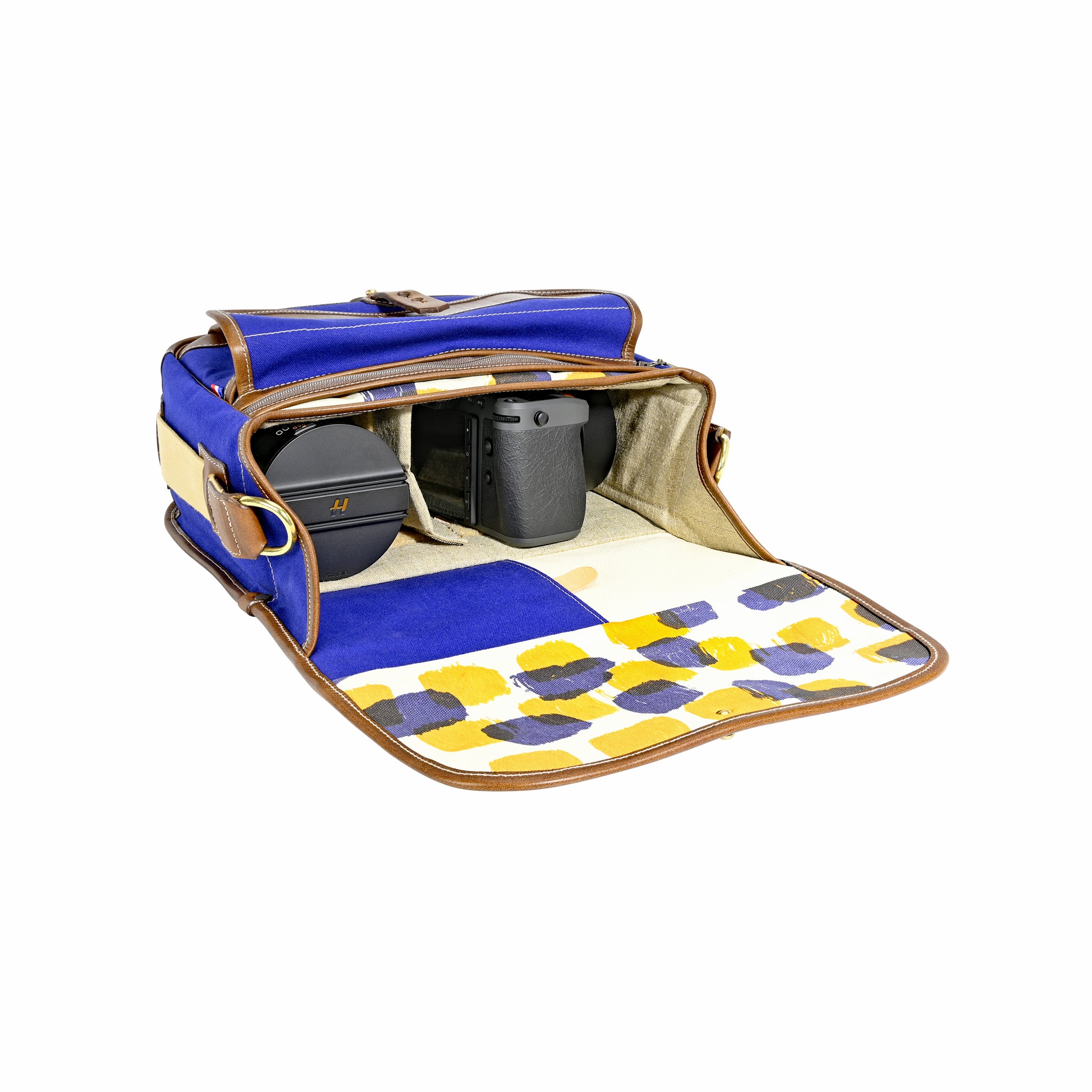 Fogg B-Sharp Satchel "Bleu Edition" Blue Fabric with Havana Leather