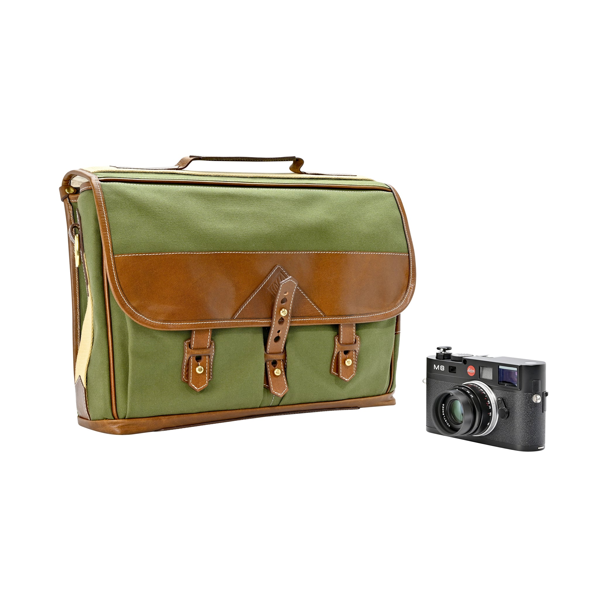 Fogg Baby Grand 13" Messenger Bag Green Fabric with Havana Leather