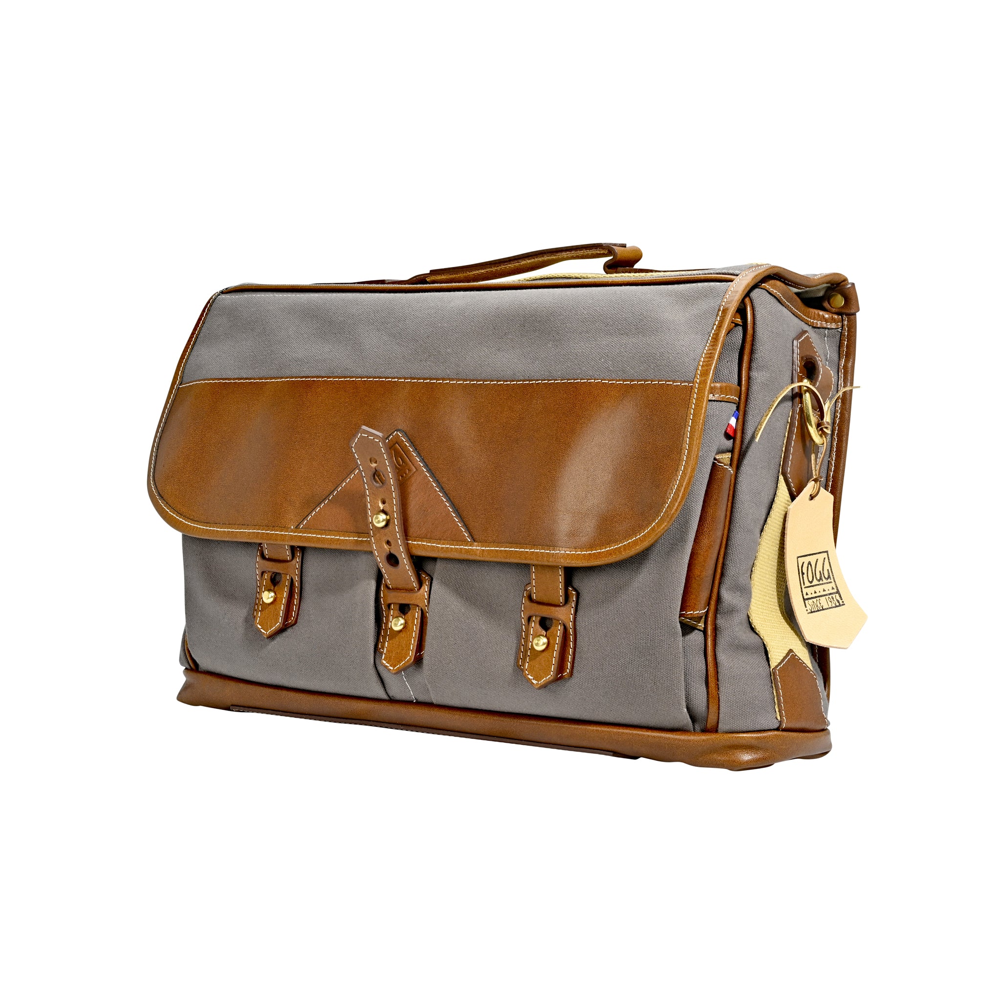 Fogg Baby Grand 13" Messenger Bag Grey Fabric with Havana Leather