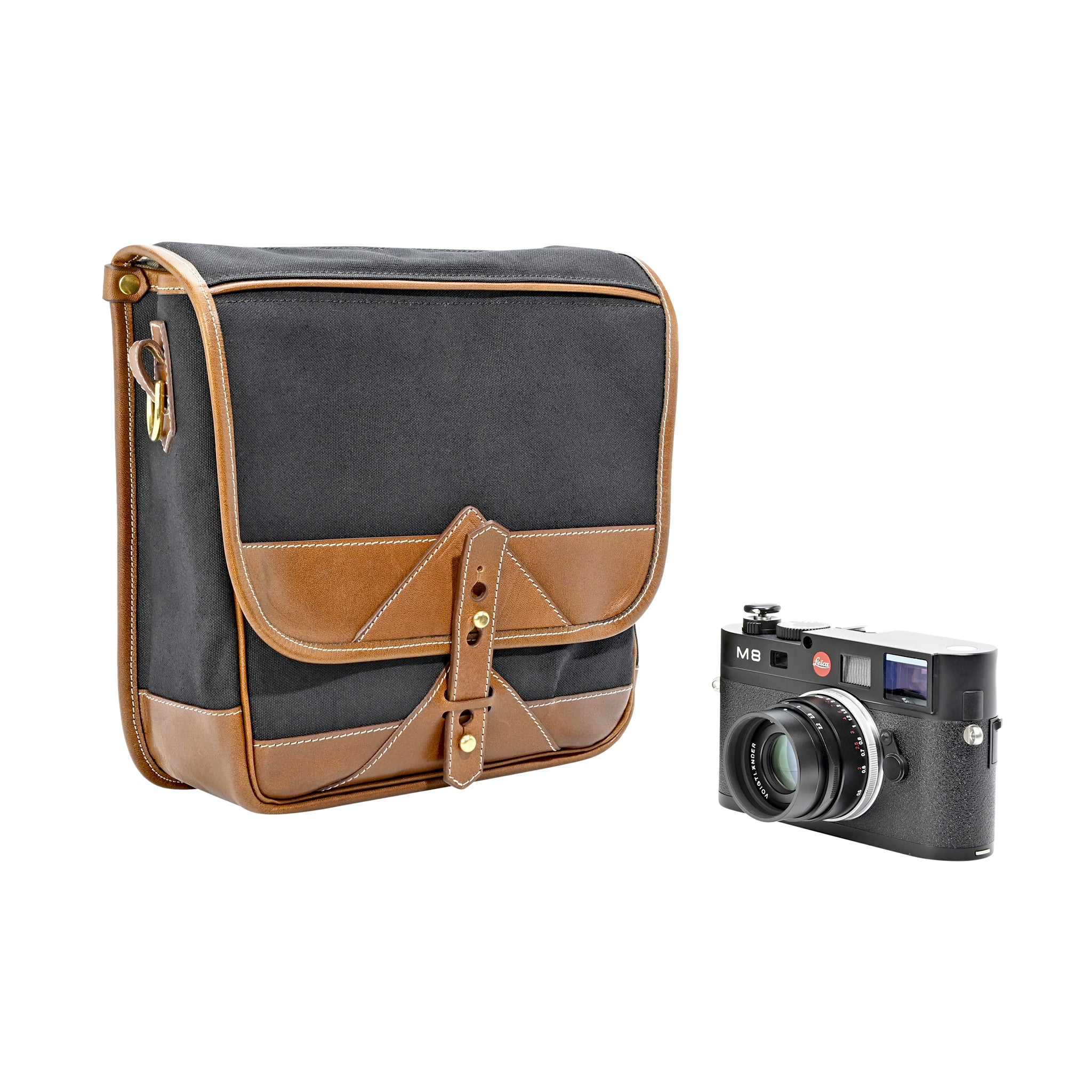 Sacoche Fogg Can-Can en tissu noir et cuir havane