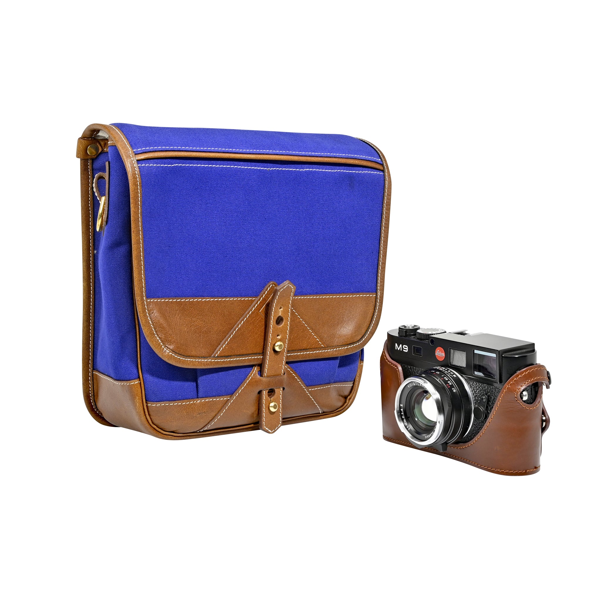 Fogg Can-Can Satchel "Bleu Edition" Blue Fabric with Havana Leather