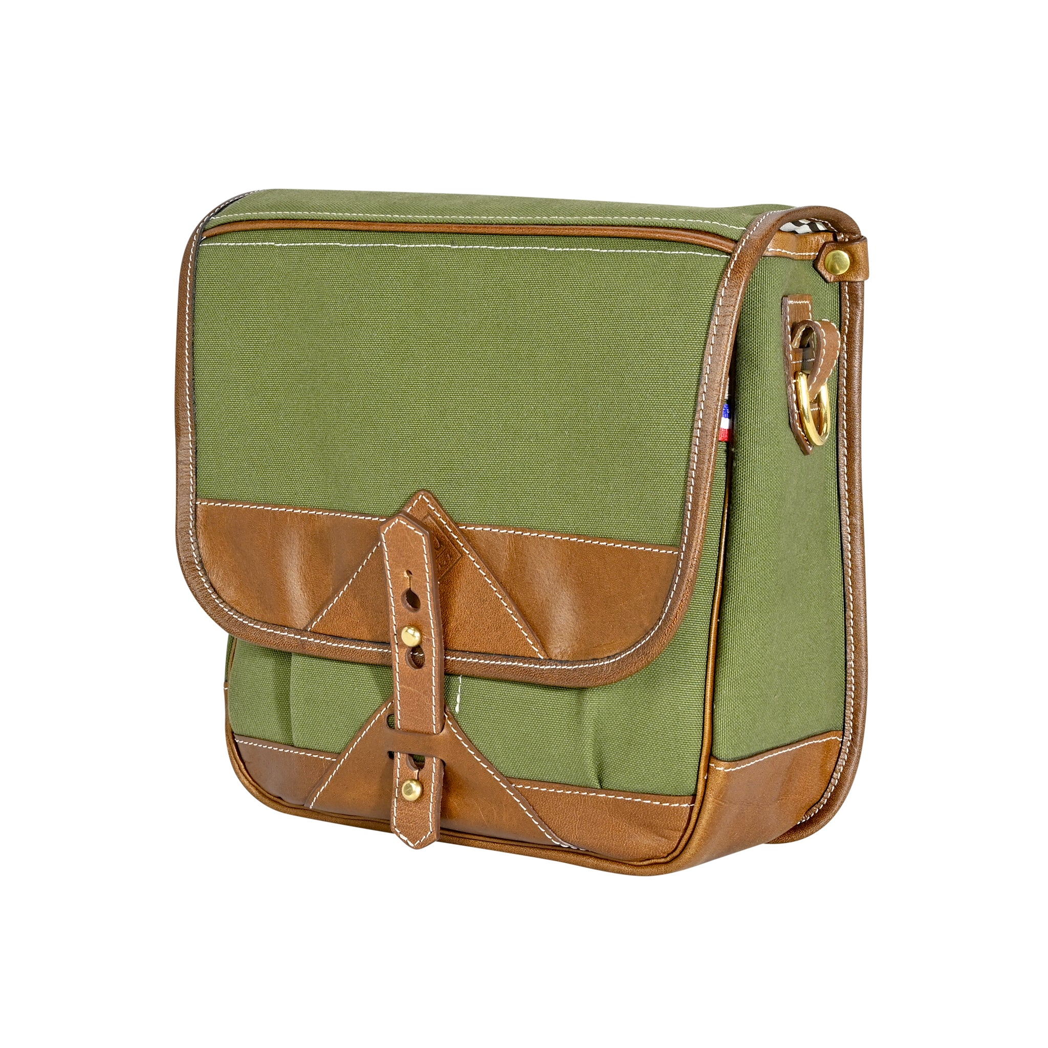 Sacoche Fogg Can-Can en tissu vert et cuir havane