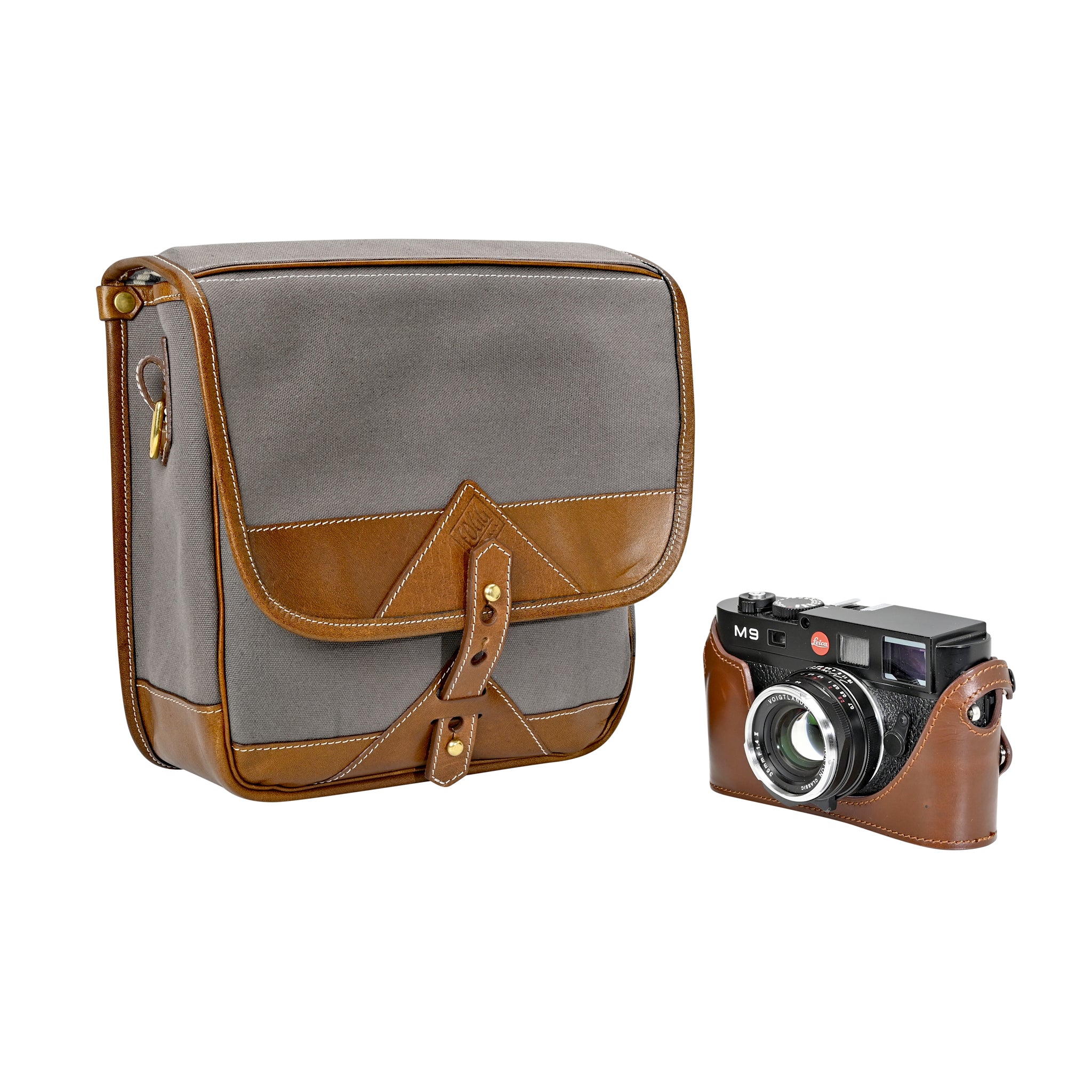 Sacoche Fogg Can-Can en tissu gris et cuir havane