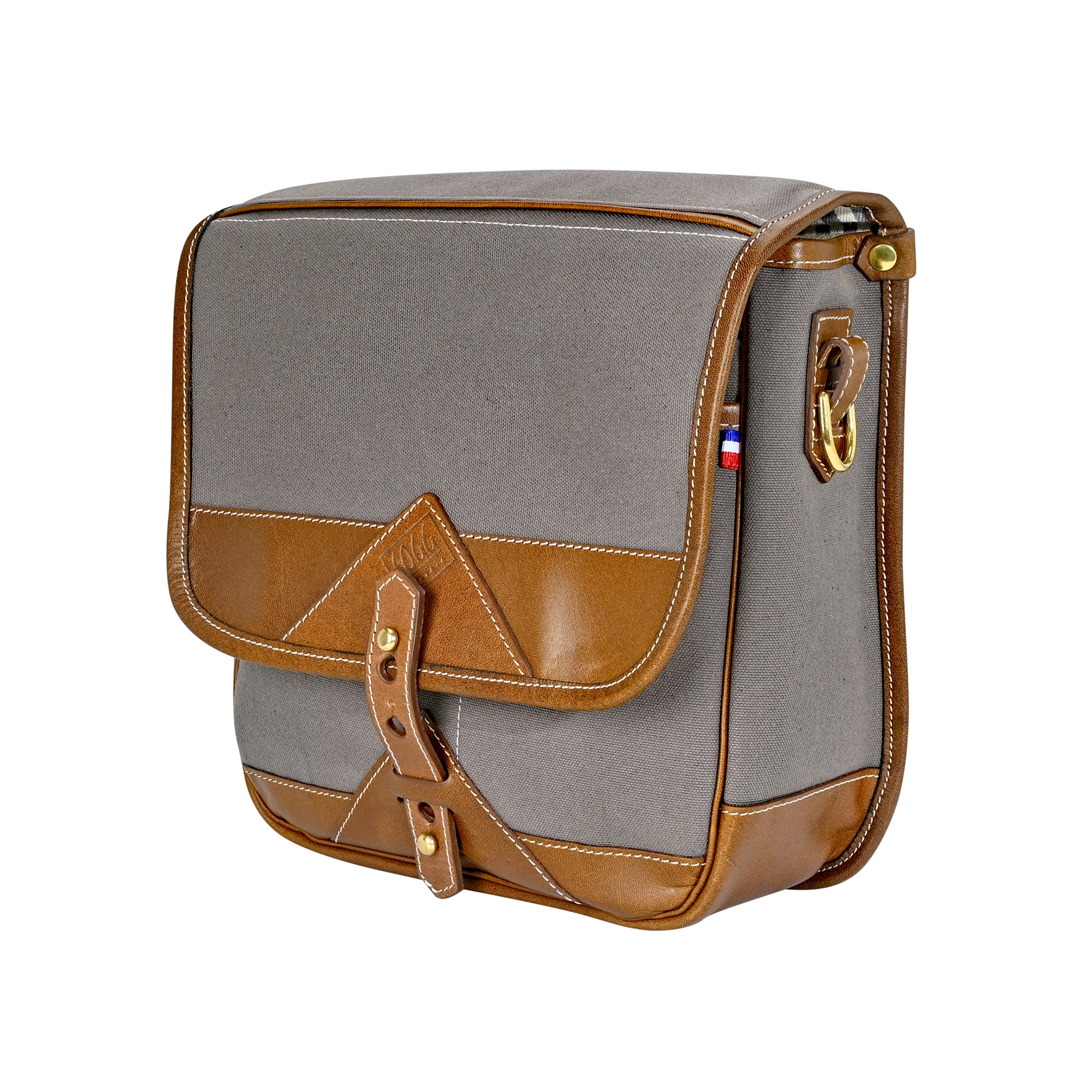 Sacoche Fogg Can-Can en tissu gris et cuir havane