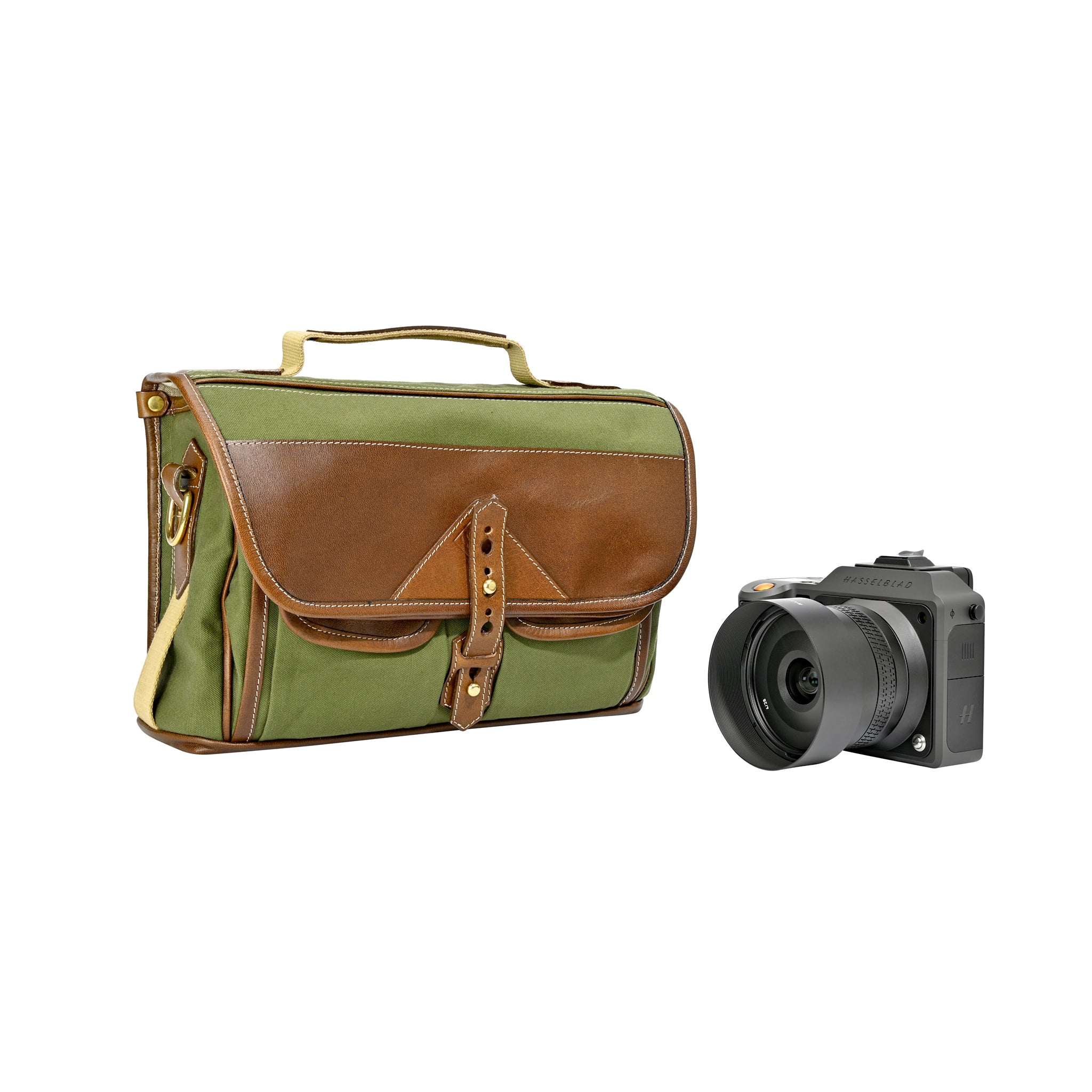 Fogg Last Waltz Satchel Tela Verde con Piel Habana