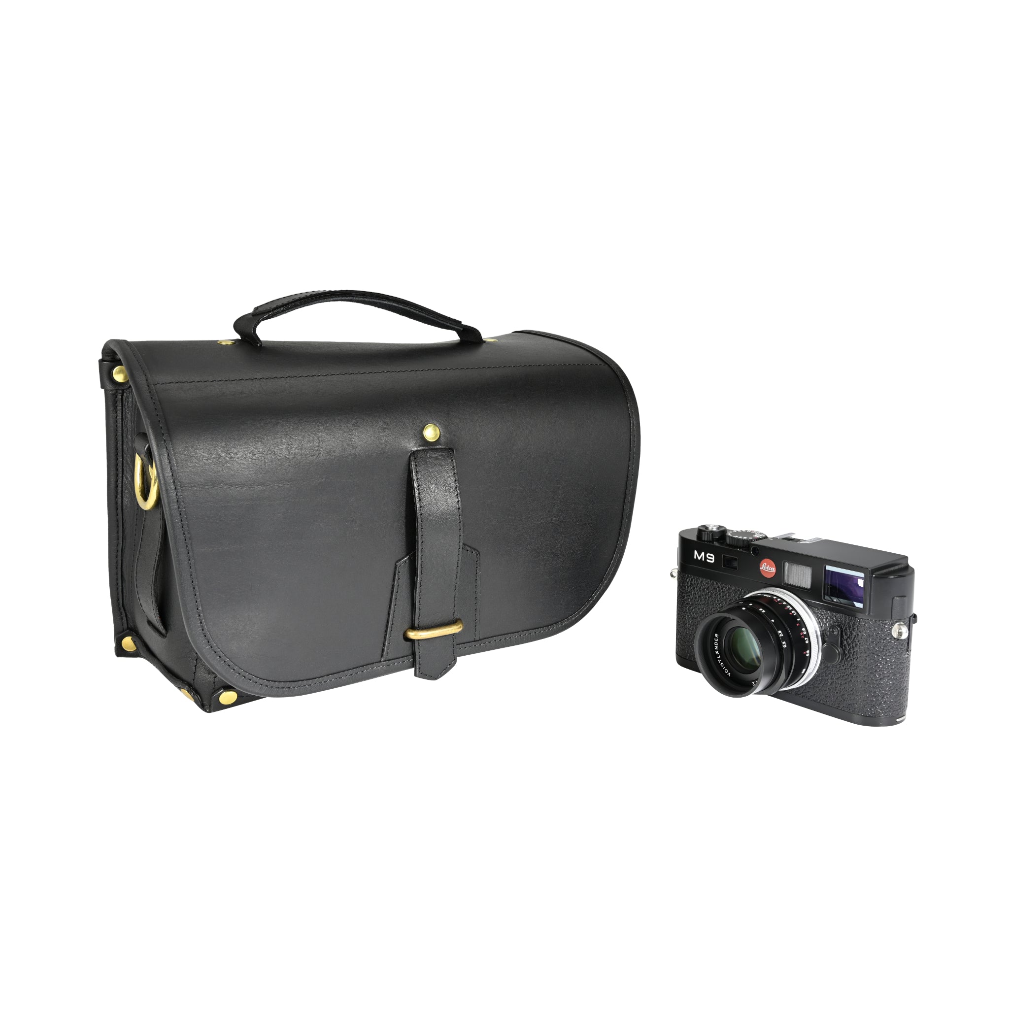 Sacoche Fogg Satchmo Cuir noir avec bordure en cuir noir