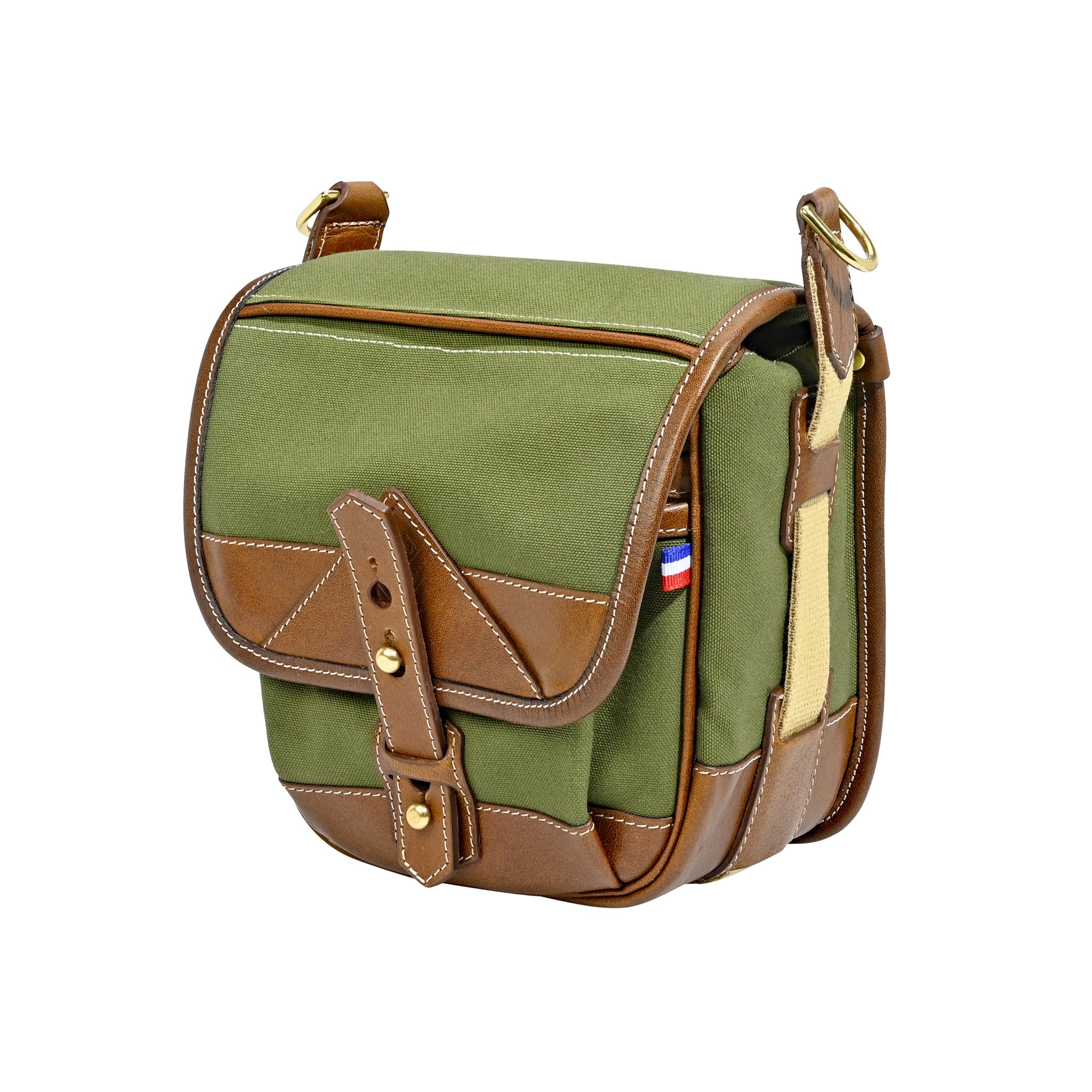 Sacoche Fogg Soprano Tissu Vert et Cuir Havane