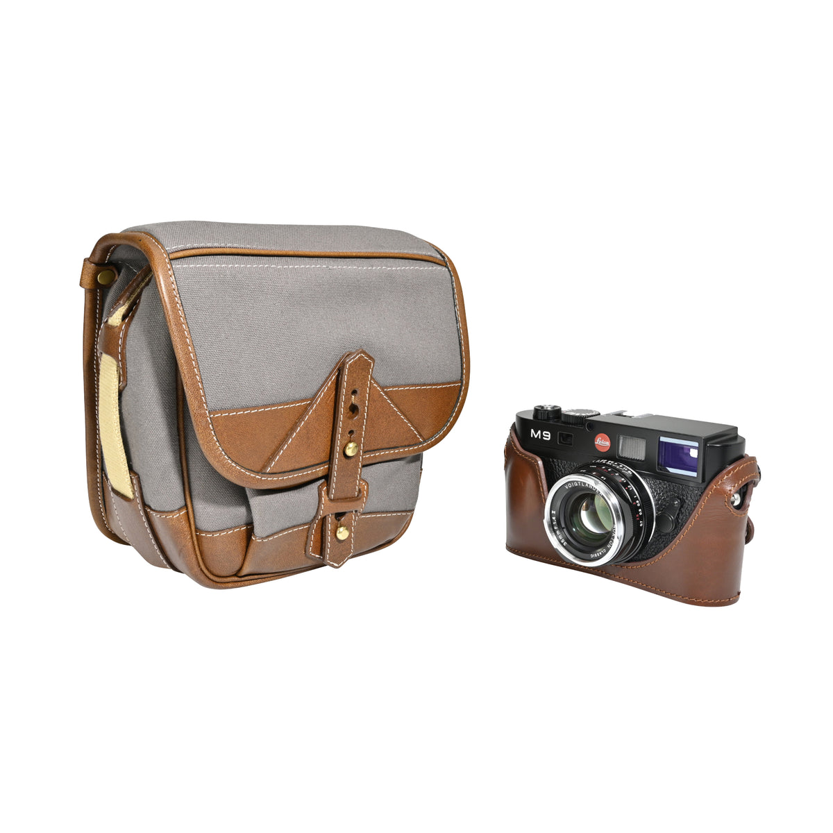 Fogg Soprano Satchel Grey Fabric with Havana Leather