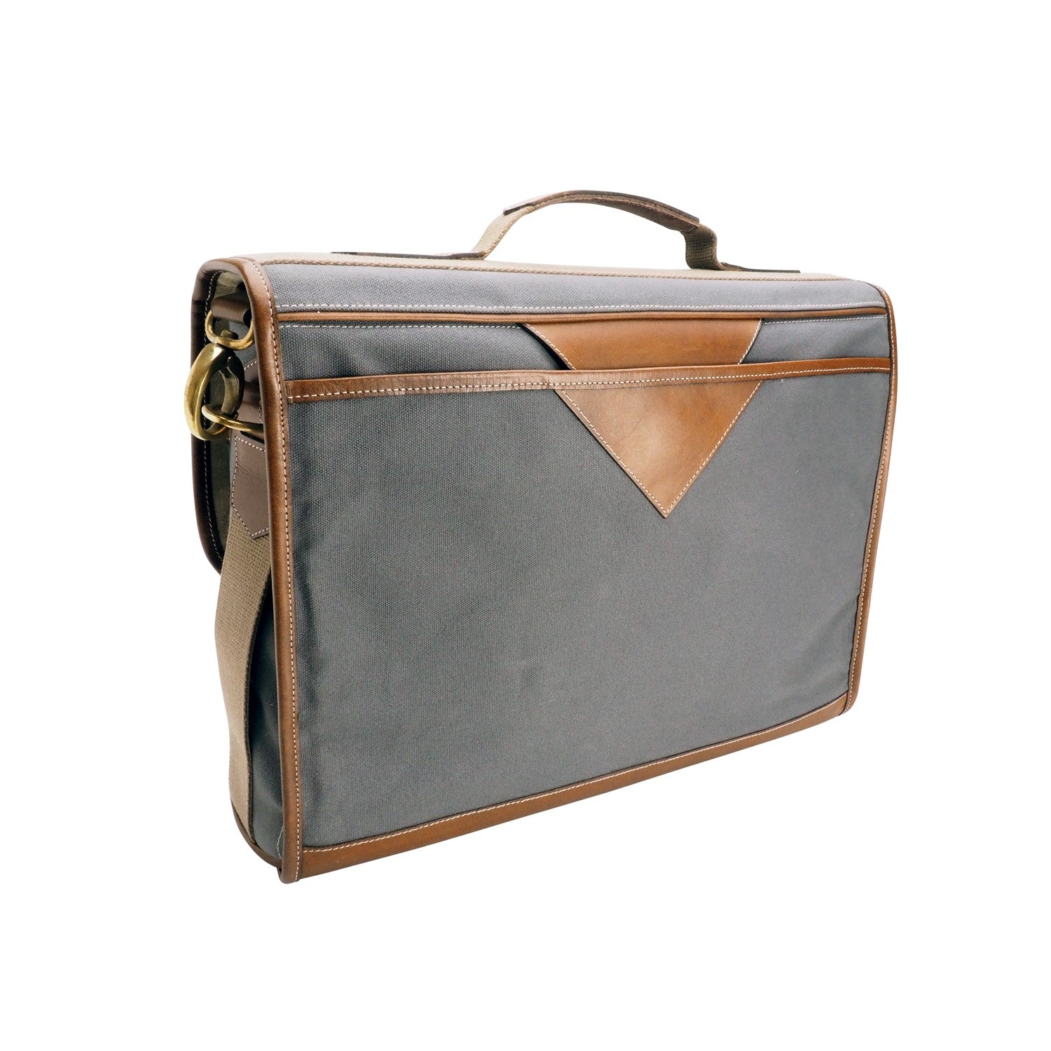 Sac messager Fogg Baby Grand 15" en tissu gris et cuir havane