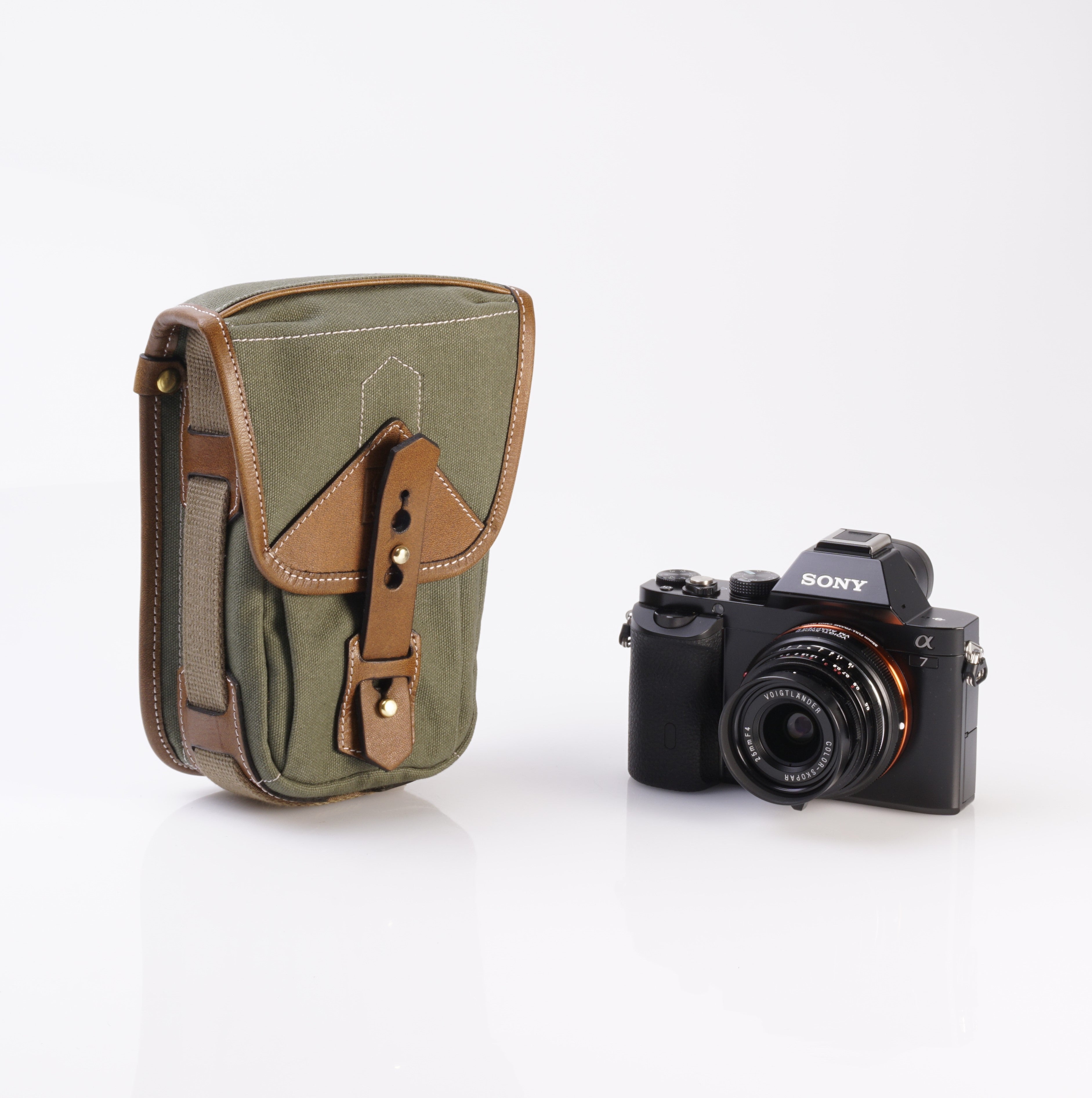 Pochette Fogg Piccolo Tissu Vert et Cuir Havane