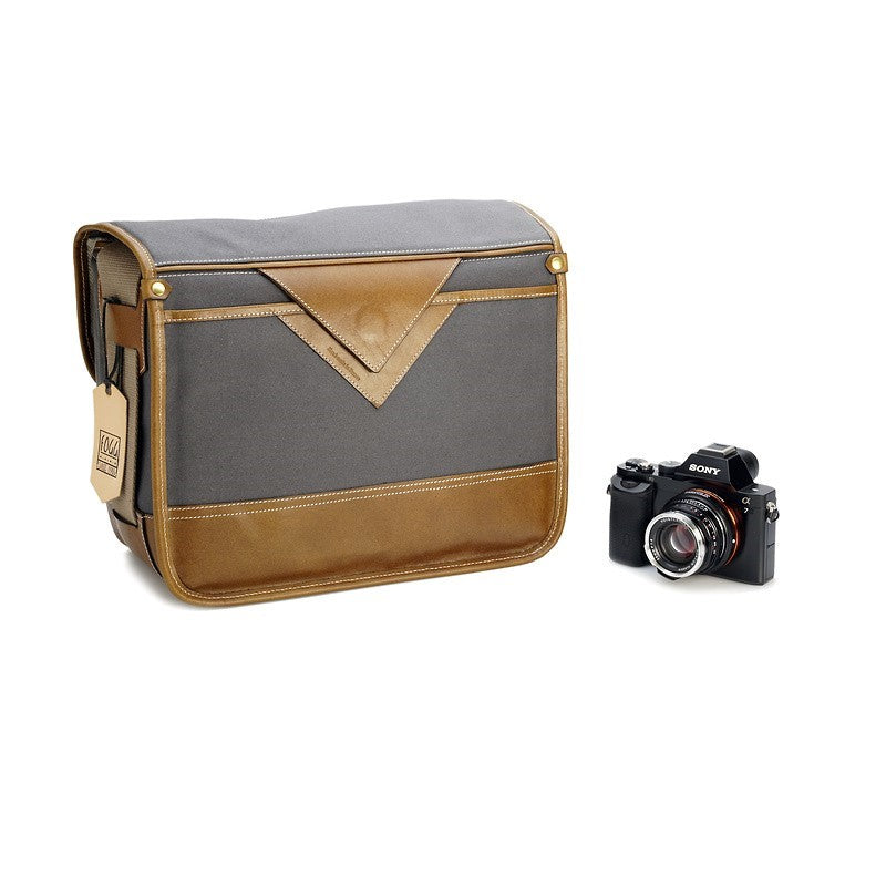 Sacoche Fogg B-Major Tissu gris foncé et cuir Havane