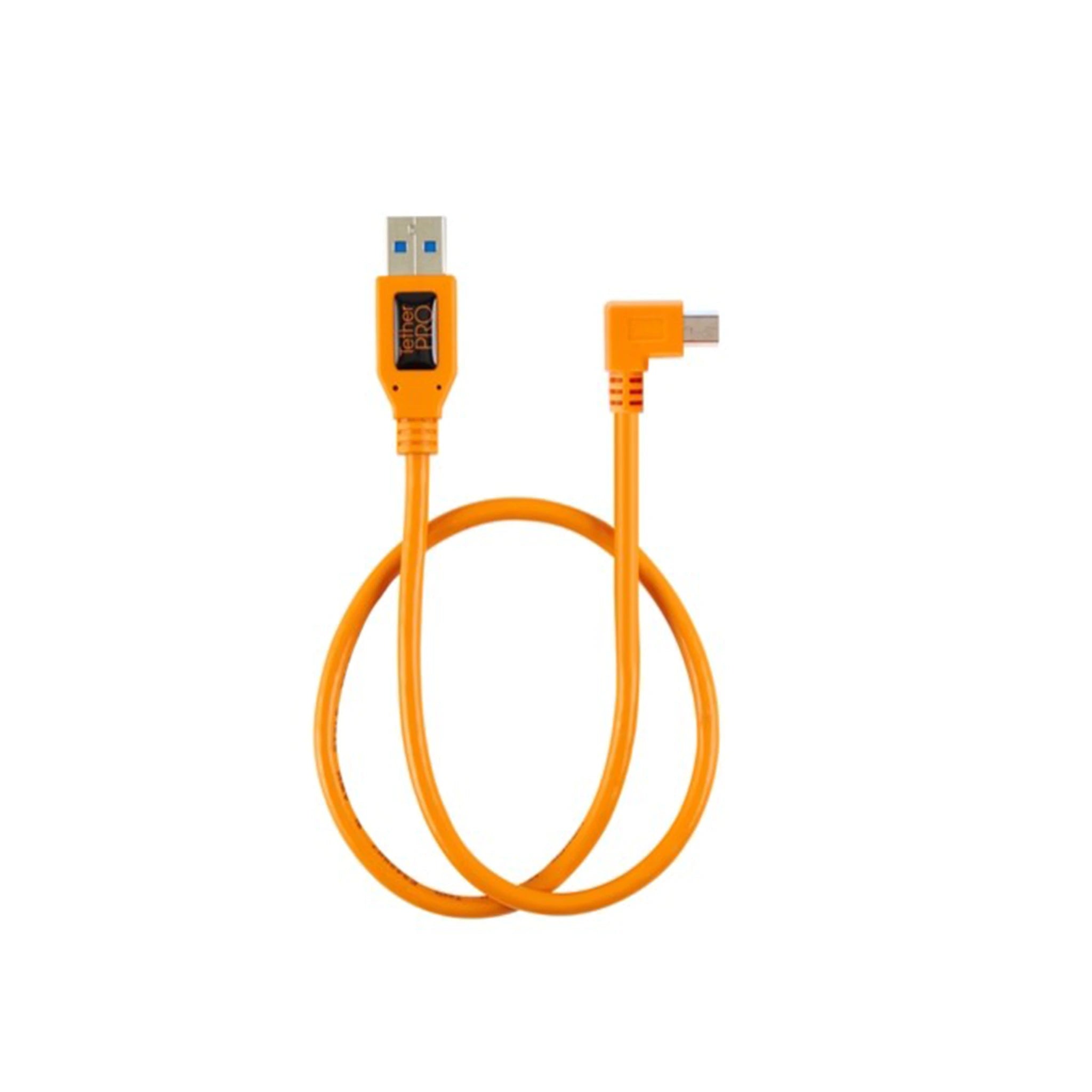 TetherTools CU51RT02-ORG TetherPro USB 2.0 to Mini-B 5-pin Right Angle Adaptor "Pigtail", 20" (50cm), High-Visibilty Orange