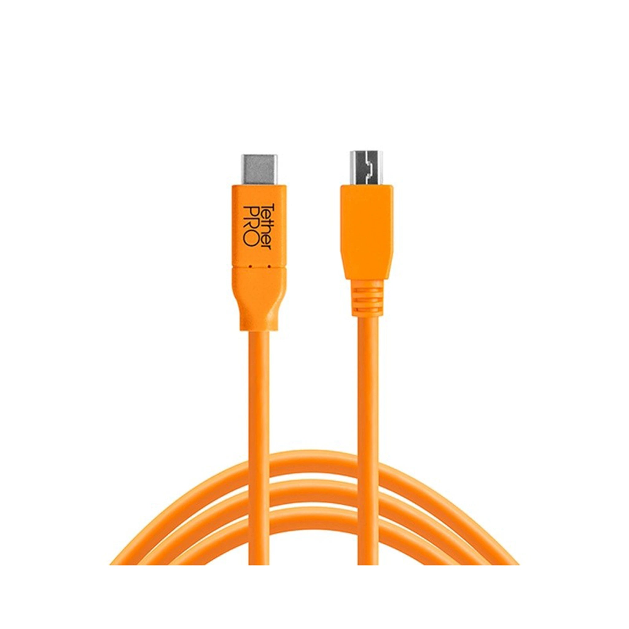 TetherTools CUC2415-ORG TetherPro USB-C to 2.0 Mini-B 5-Pin, 15' (4.6m) Orange Cable