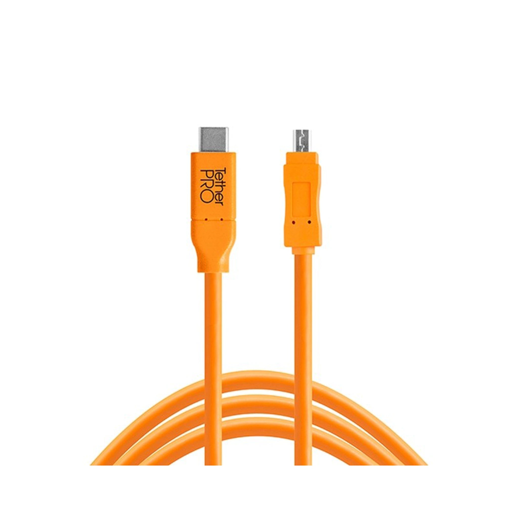 TetherTools CUC2615-ORG TetherPro USB-C to 2.0 Mini-B 8-Pin, 15' (4.6m) Orange Cable