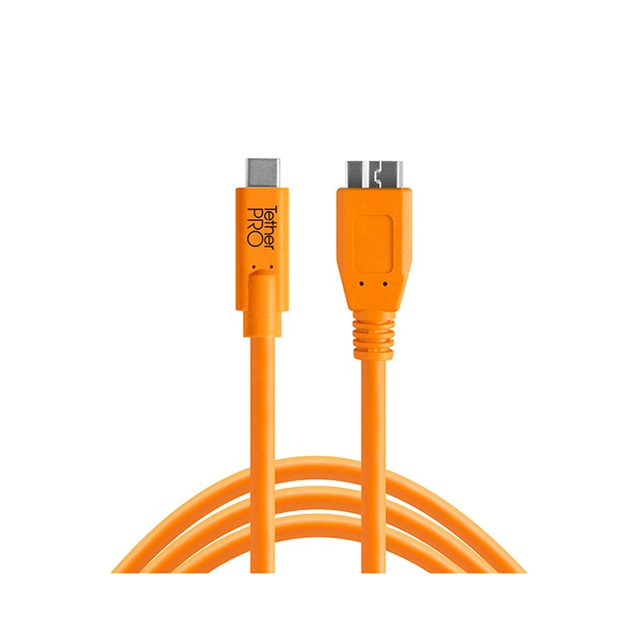 TetherTools CUC3315-ORG TetherPro USB-C to 3.0 Micro-B, 15' (4.6m) Orange Cable