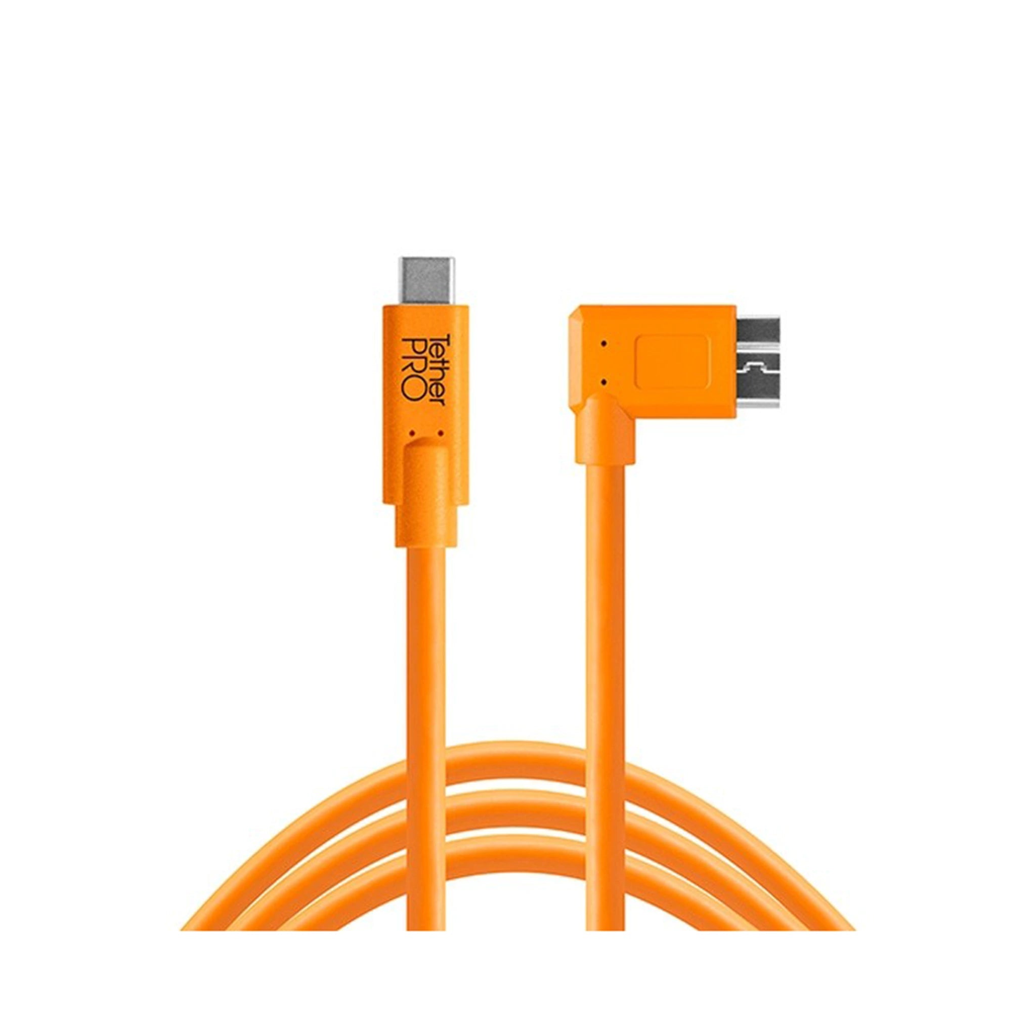 TetherTools CUC33R15-ORG TetherPro USB-C to 3.0 Micro-B Right Angle, 15' (4.6m) Orange Cable