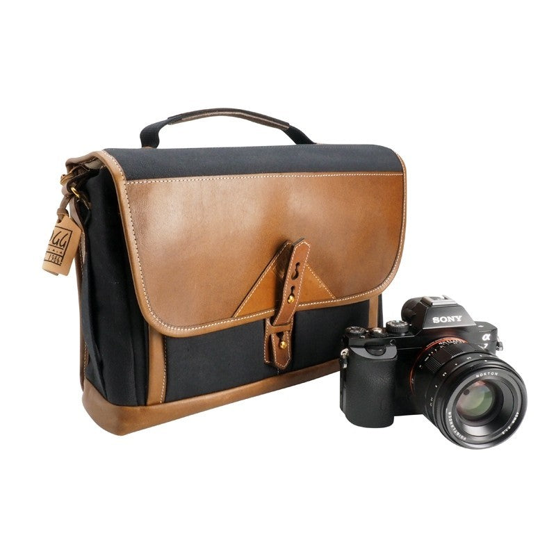 Fogg Last Waltz Satchel Black Fabric with Havana Leather