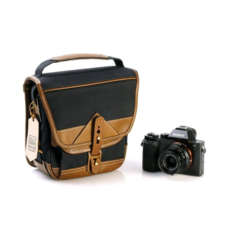 Fogg Lyre Satchel Black Fabric with Havana Leather