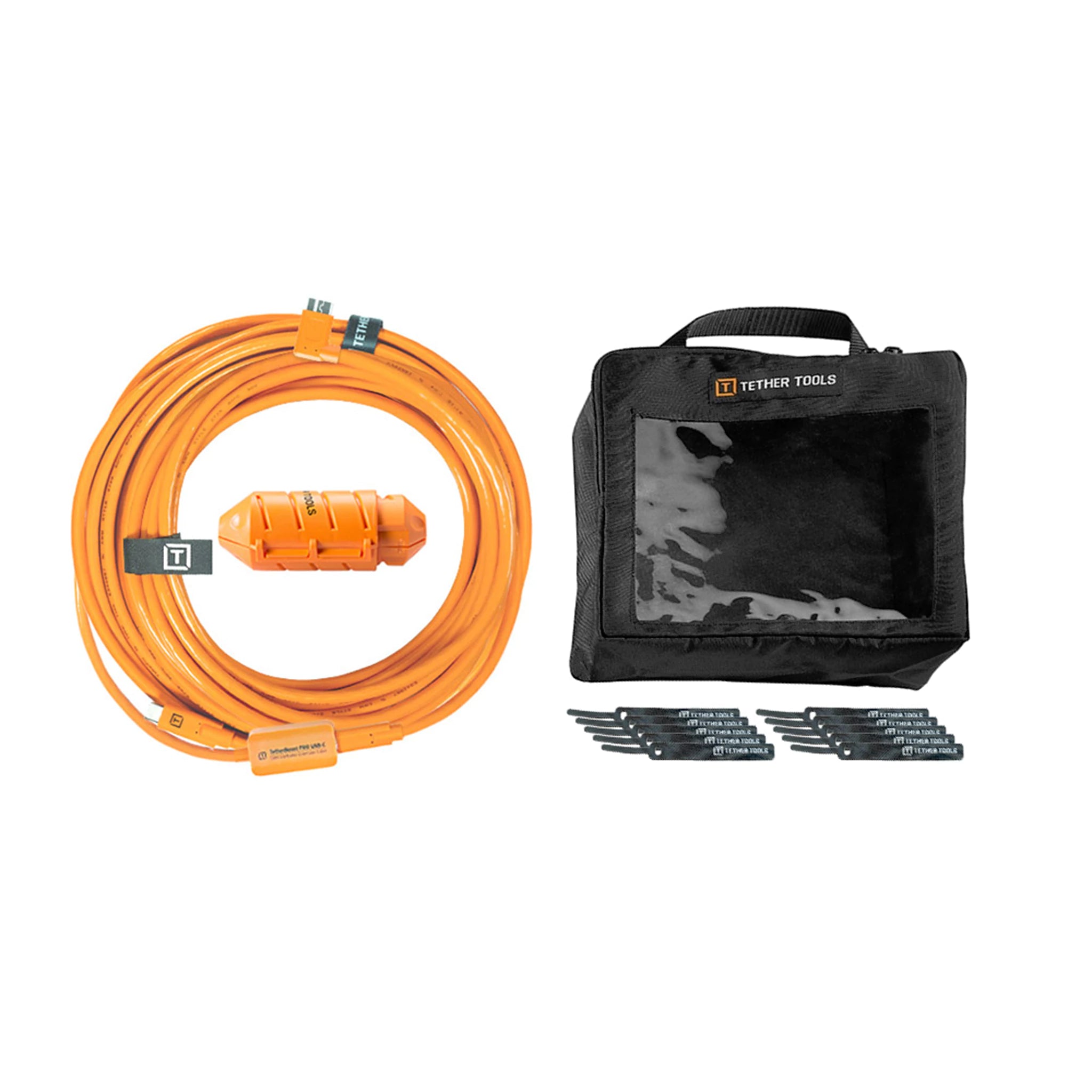 Tether Tools TetherPro USB-C to USB 3.0 Micro-B Right Angle 31' (9.4m) High-Visibility Orange Cable Kit