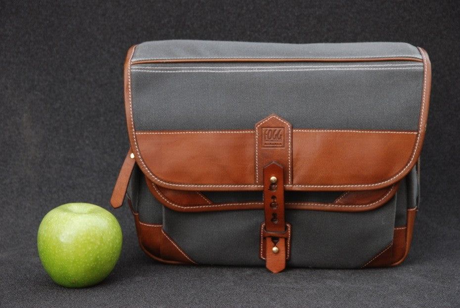 Bolso Satchel Fogg en Si Menor Tejido Gris Oscuro con Piel Habana