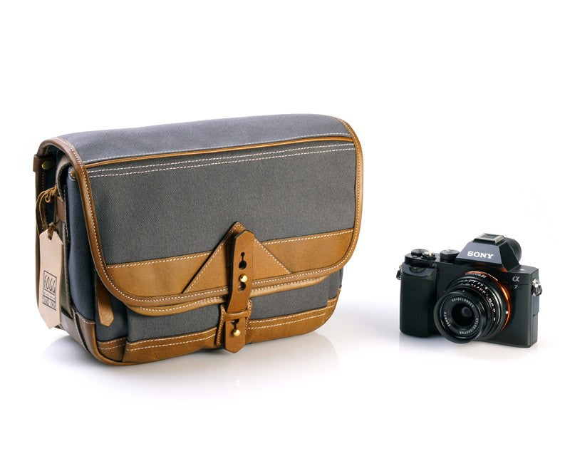 Bolso Satchel Fogg B-Laika Tejido Gris Oscuro con Piel Habana