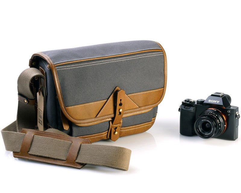 Bolso Satchel Fogg B-Laika Tejido Gris Oscuro con Piel Habana