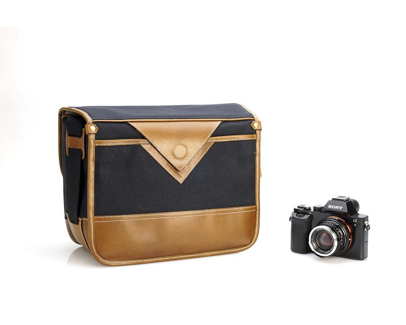 Fogg B-Minor Satchel Black Fabric with Havana Leather