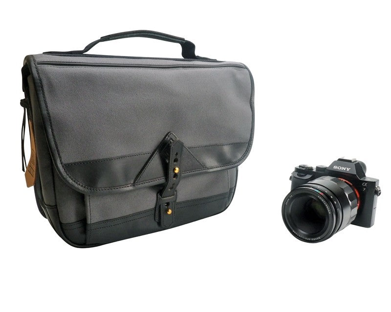 Bolso Satchel Fogg B-Sharp de tela gris oscuro con cuero negro