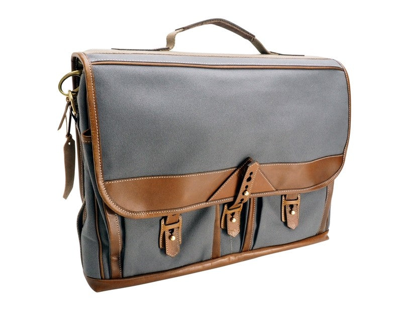 Fogg Baby Grand 15" Messenger Bag Black Fabric with Black Leather