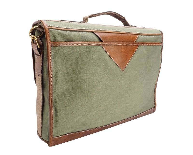 Fogg Baby Grand 15" Messenger Bag Green Fabric with Havana Leather