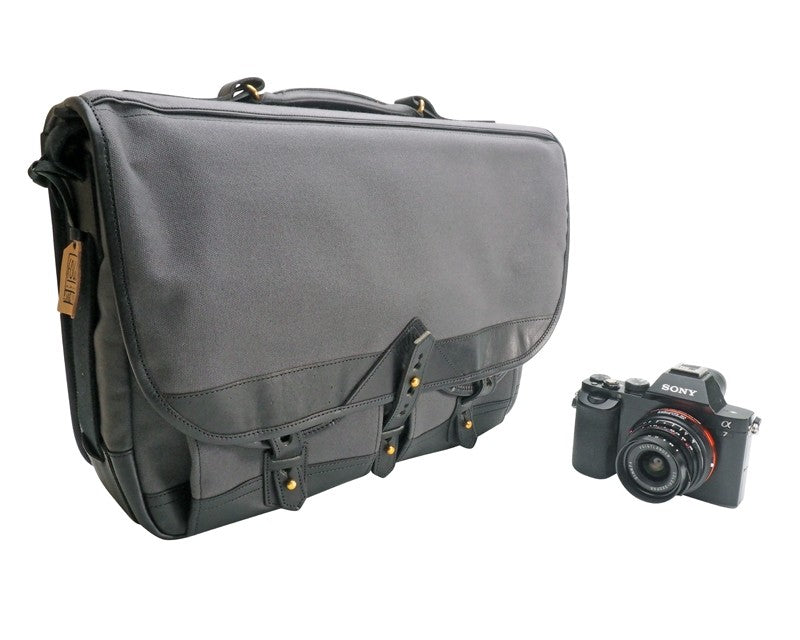 Sacoche Fogg E-Flat en tissu gris et cuir noir