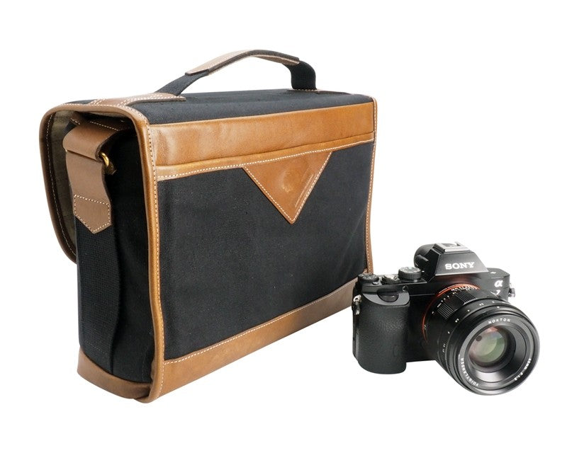 Fogg Last Waltz Satchel Black Fabric with Havana Leather