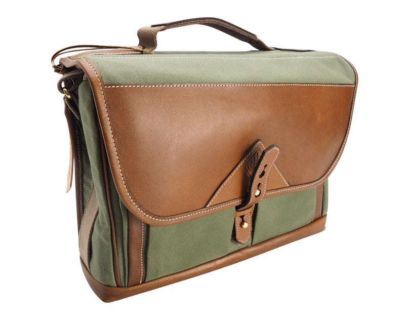 Fogg Last Waltz Satchel Green Fabric with Havana Leather