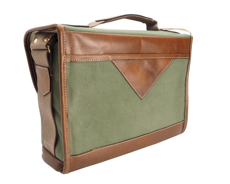 Fogg Last Waltz Satchel Green Fabric with Havana Leather
