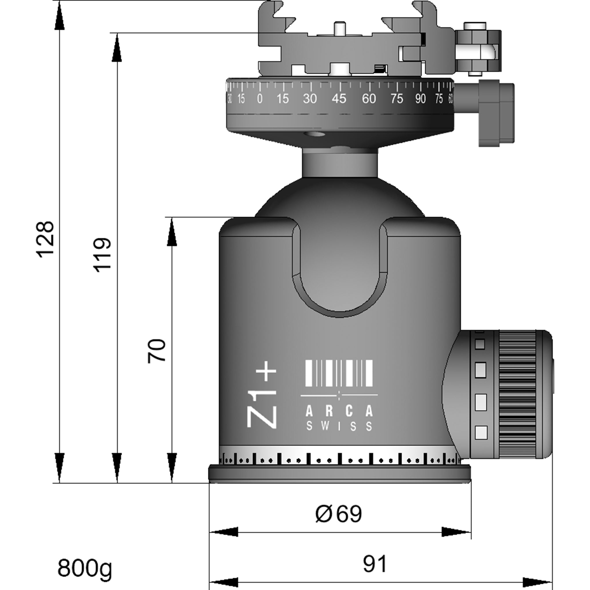 Arca Swiss Monoball Z1+ DP with Quickset Fliplock Device