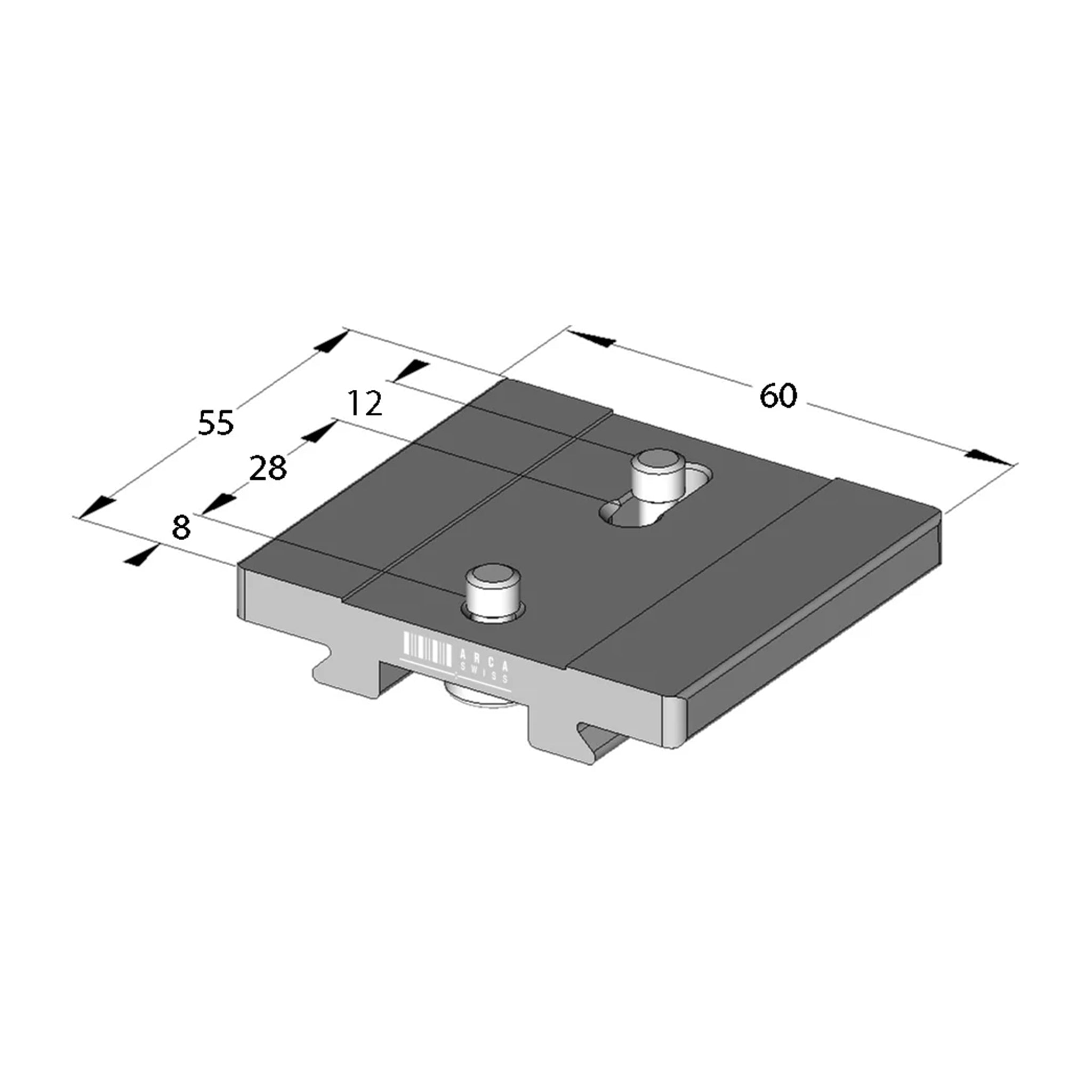 Placa de cámara de liberación rápida Arca Swiss de 55 mm con 2x 1/4"